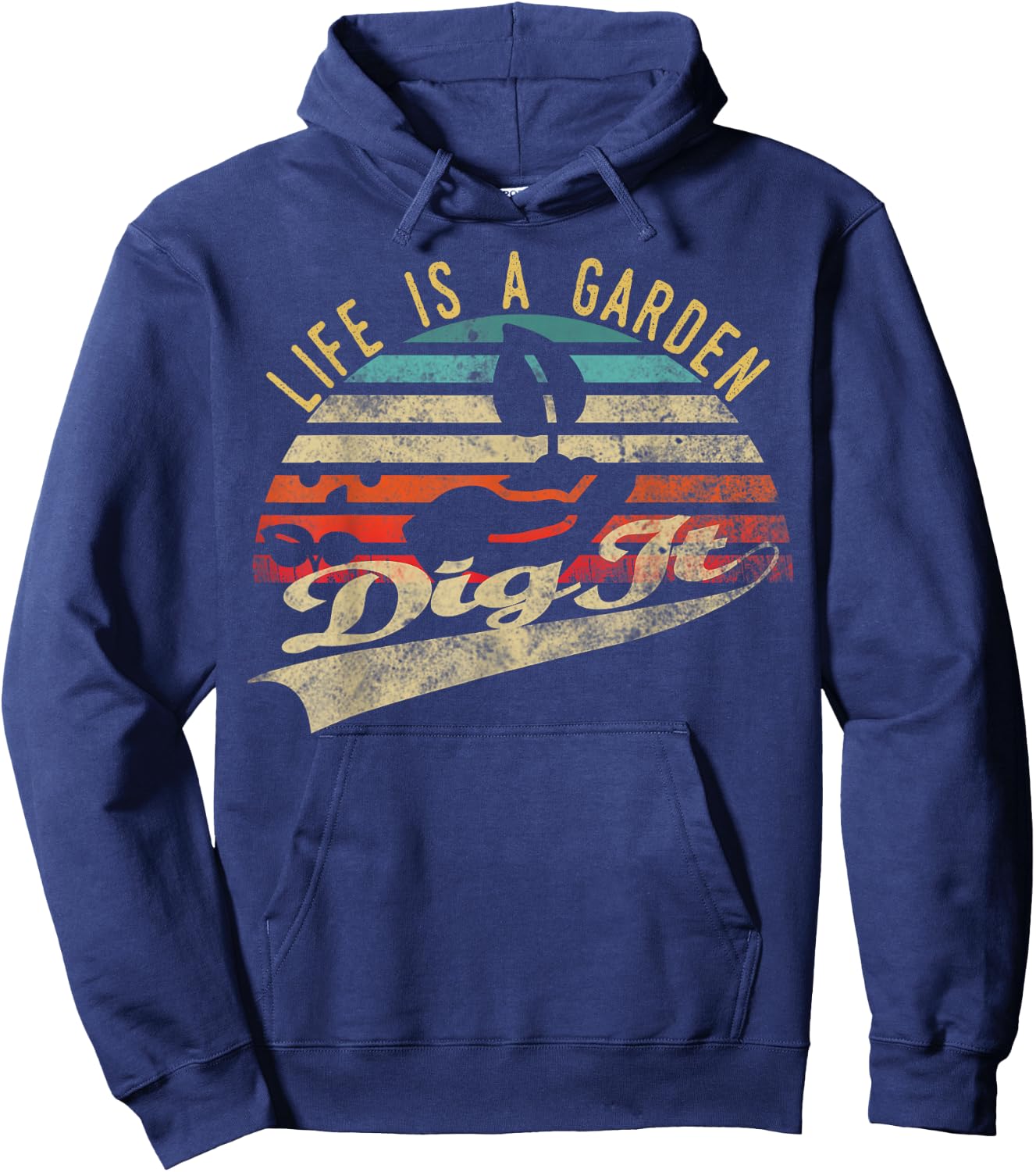 Gardening Plants Flowers Gardener farmer gifts | Life is a Garden Dig It | Retro Vintage Farmer - Adult - Black - Short Sleeve - Classic Fit - Small Hoodie - Hoodie | Navy