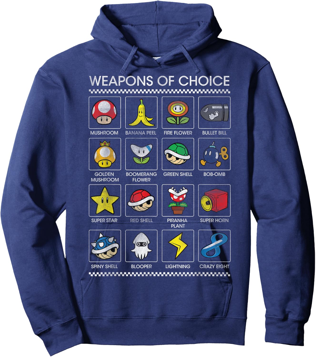 Mario Kart Black : Classic Fit, Short Sleeve, Polyester - Weapons of Choice Poster Design Hoodie - Hoodie | Navy