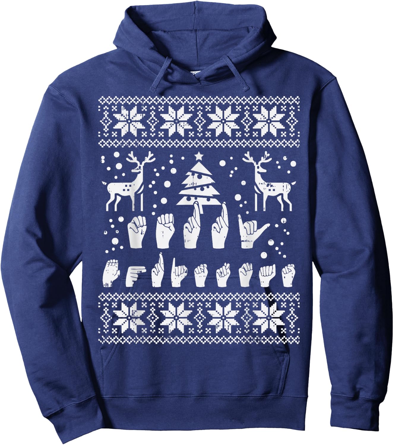 Merry Christmas Sign Language ASL Deaf Ugly Christmas Gift Hoodie - Hoodie | Navy