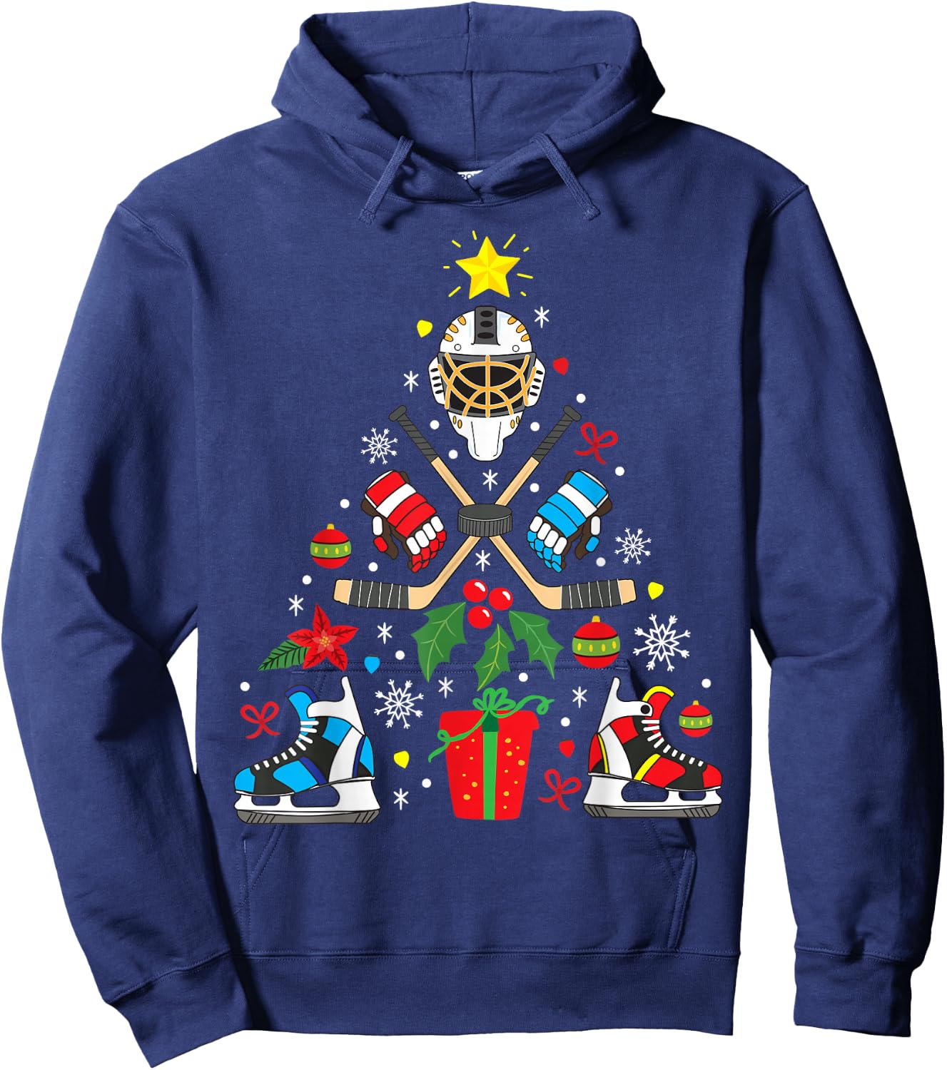 Ice Hockey Christmas Ornament Tree Funny Xmas Boys Hoodie - Hoodie | Navy