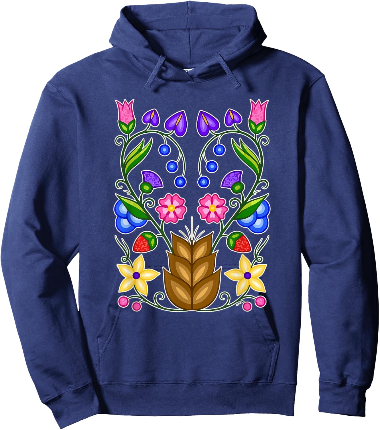 Ojibwe Floral Native American Flowers Indigenous Botanical Hoodie - Hoodie | Navy