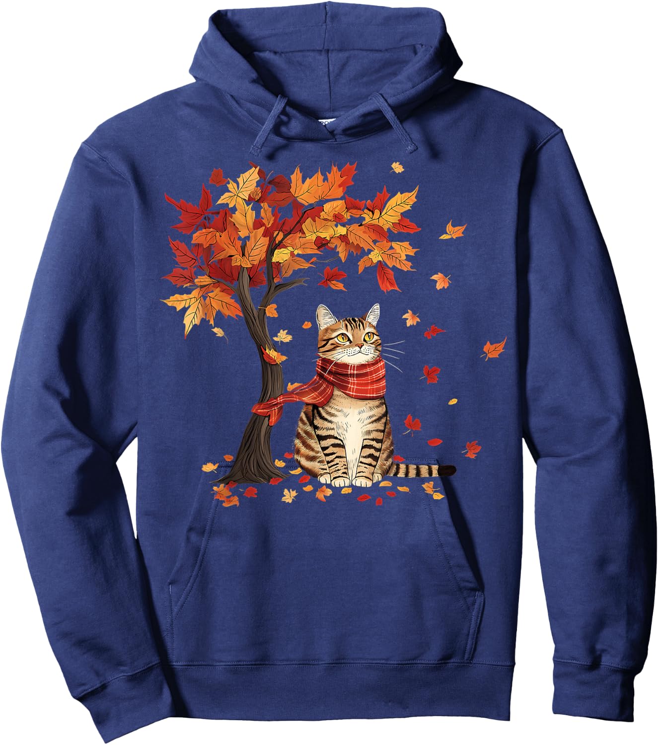 Cat Leaf Fall Tree Hello Autumn Thanksgiving It's Fall Y'all Hoodie - Hoodie | Navy