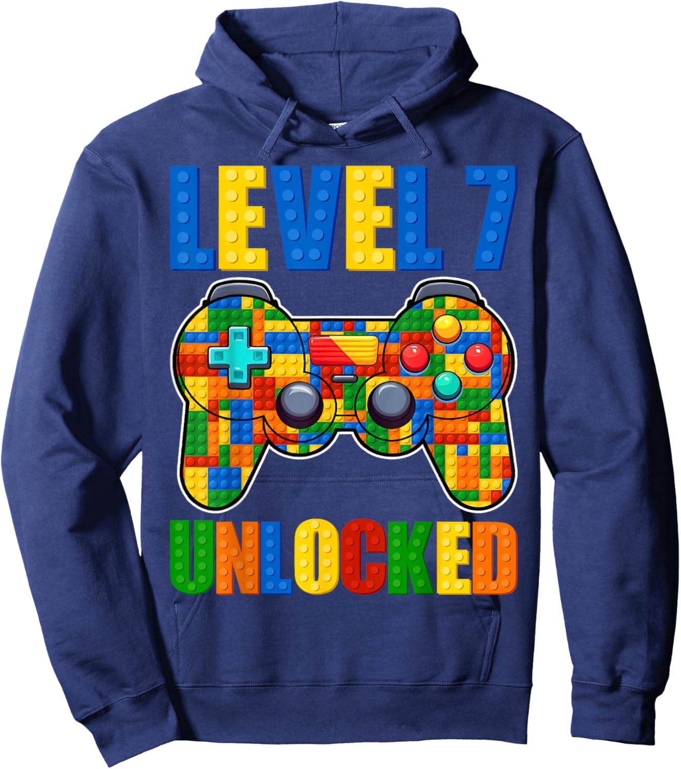 Level 7 Unlocked Building Blocks 7th Birthday Video Game Boy Hoodie - Hoodie | Navy