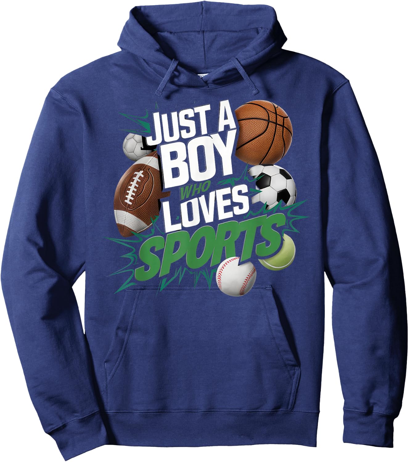 Sports Fanatic Boy Just a Boy Who Loves All the Games Hoodie - Hoodie | Navy