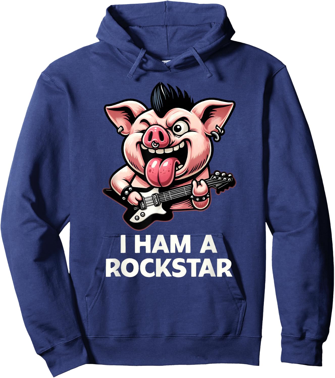Funny I Ham A Rock Star, Ironic Cool Rock Music Pig, Band Hoodie - Hoodie | Navy