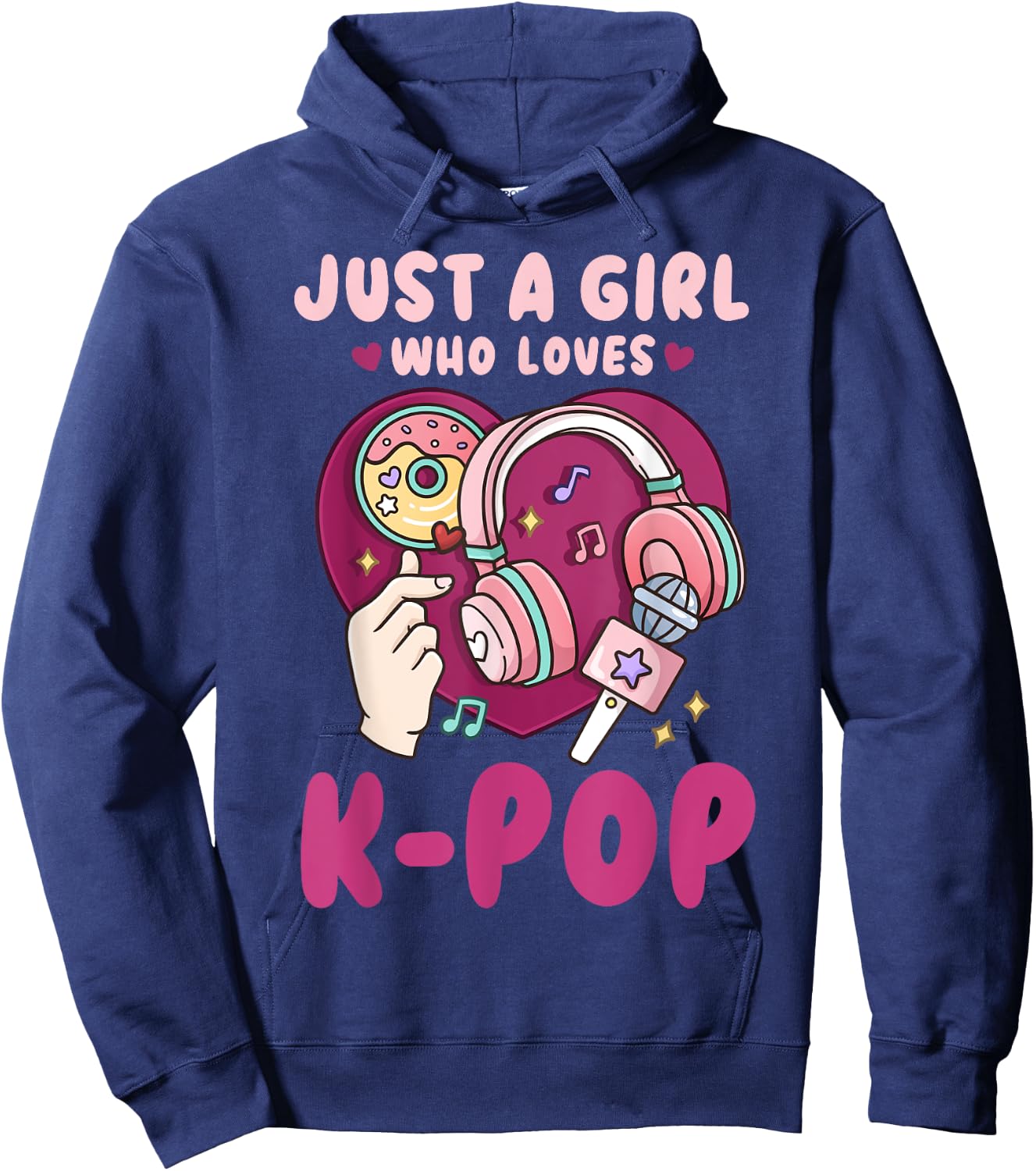 K-Pop & Anime Lovers -Kids Black K-Pop Theme Girls Hoodie - Hoodie | Navy