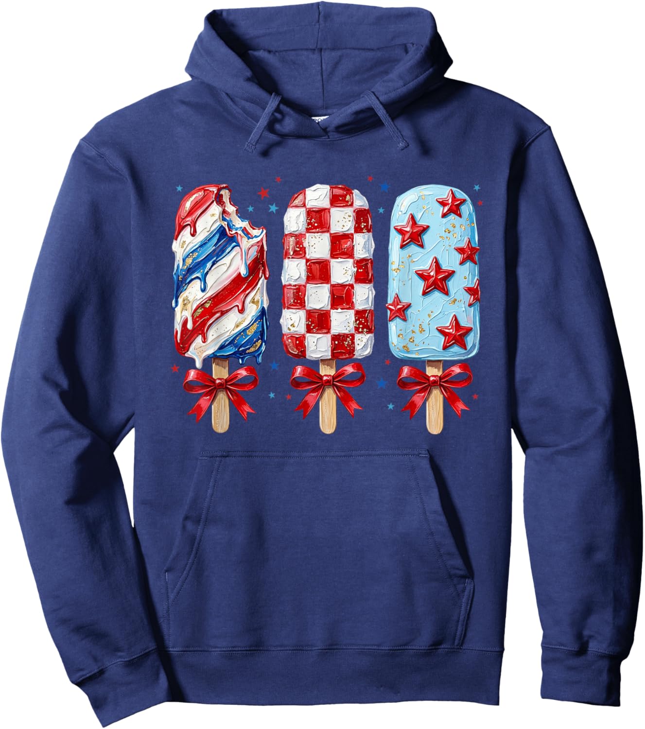 Girly Patriotic Popsicle 4th of July Coquette Bow America Hoodie - Hoodie | Navy