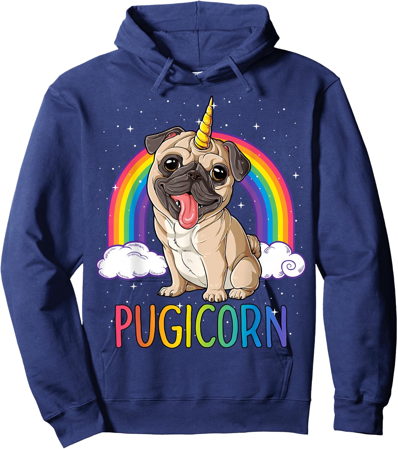 Pugicorn Pug Unicorn T Shirt Girls Kids Space Galaxy Rainbow Hoodie - Hoodie | Navy