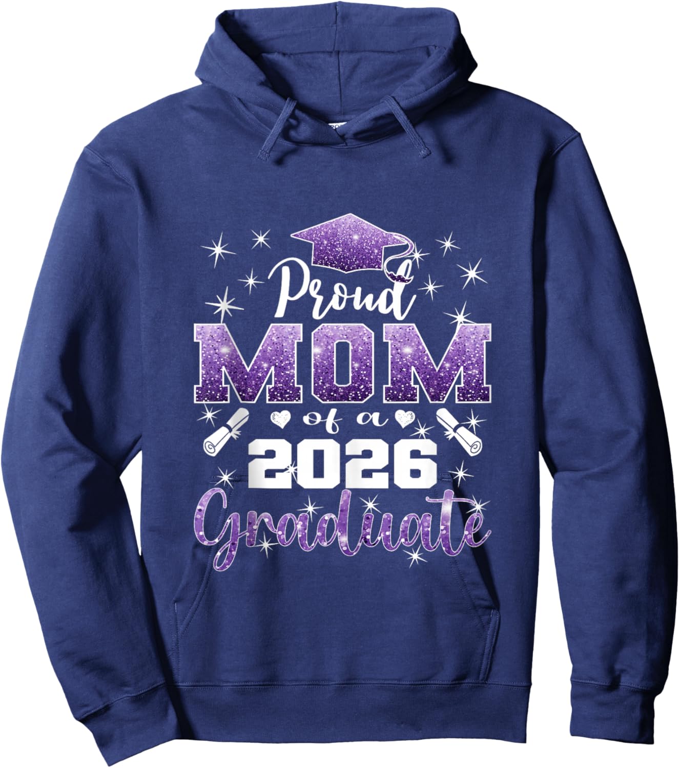 Super Proud Mom of 2026 Graduate Senior Graduation Family Hoodie - Hoodie | Navy