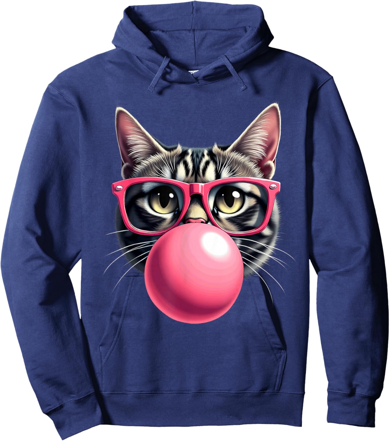 Cute Cat Blowing Bubble Gum Hoodie - Hoodie | Navy