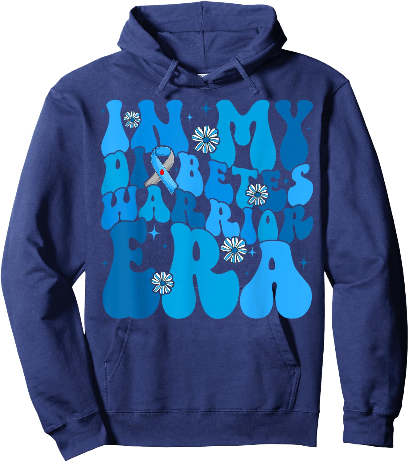 Retro Groovy In My Diabetes Warrior Era Blue Gray Ribbon Hoodie - Hoodie | Navy