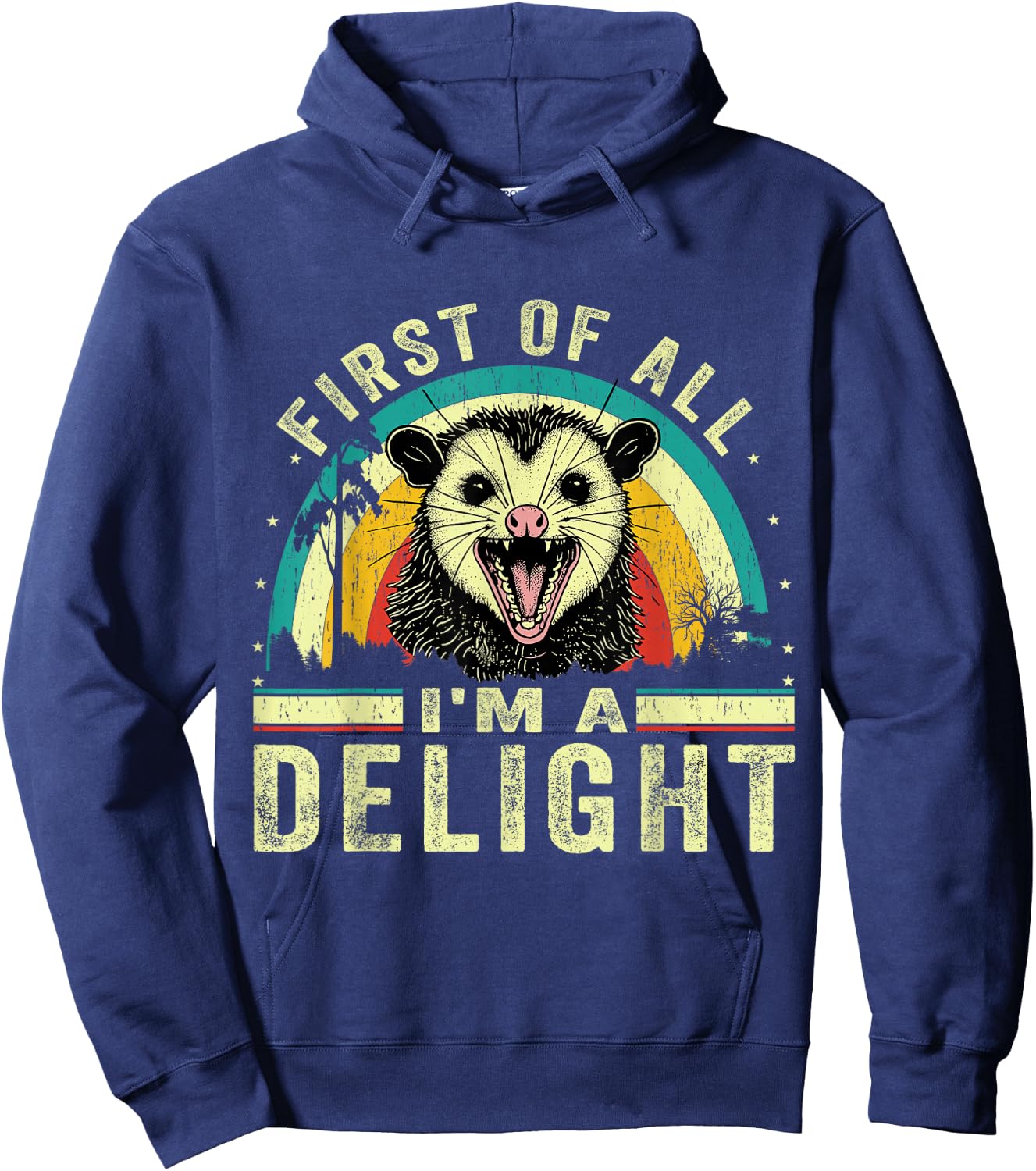 First Of All I'm Delight Angry Opossum Vintage women Hoodie - Hoodie | Navy