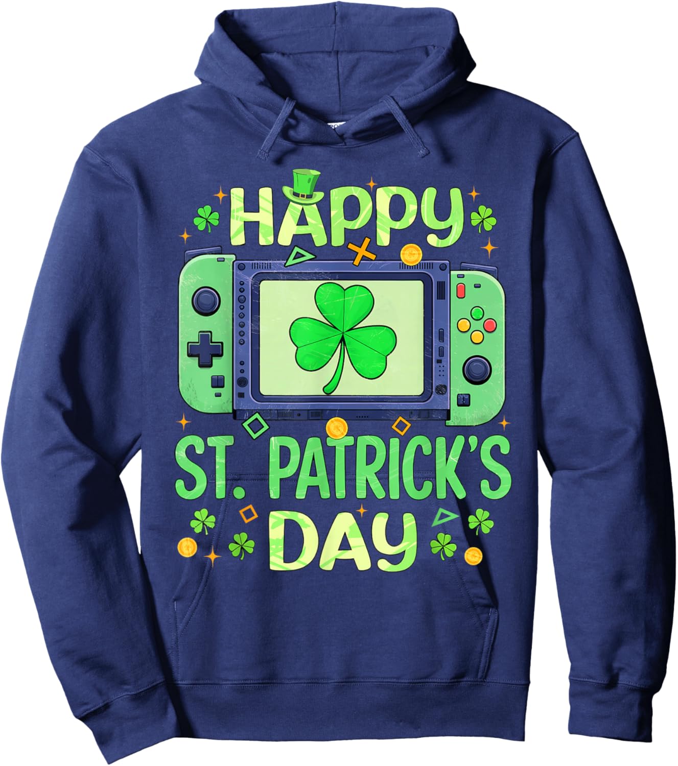 Happy St. Patrick's Day Video Gamer Controller Irish Men Boy Hoodie - Hoodie | Navy