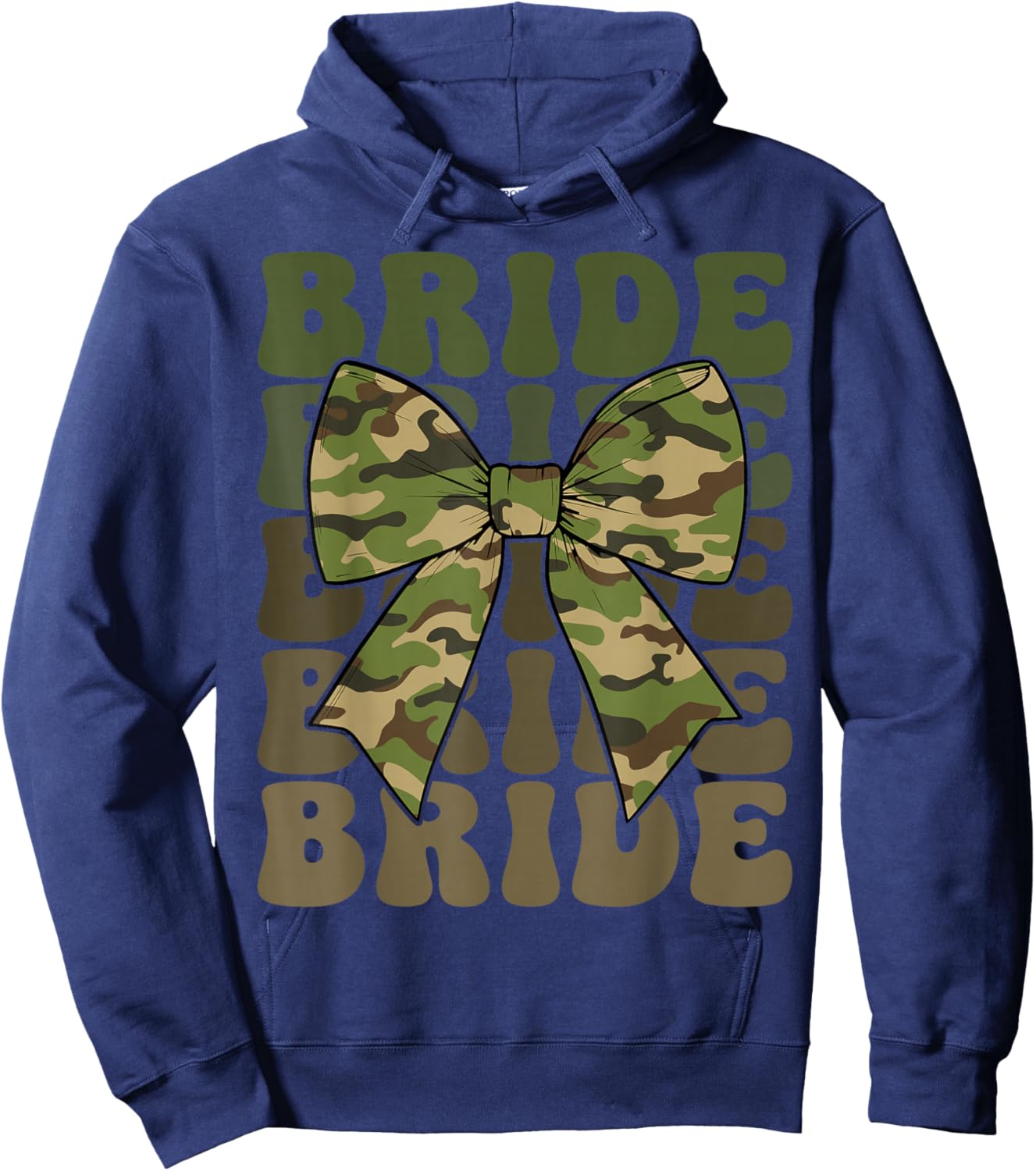 Camo Bride Coquette Bow Retro Groovy Camouflage Bridal Party Hoodie - Hoodie | Navy