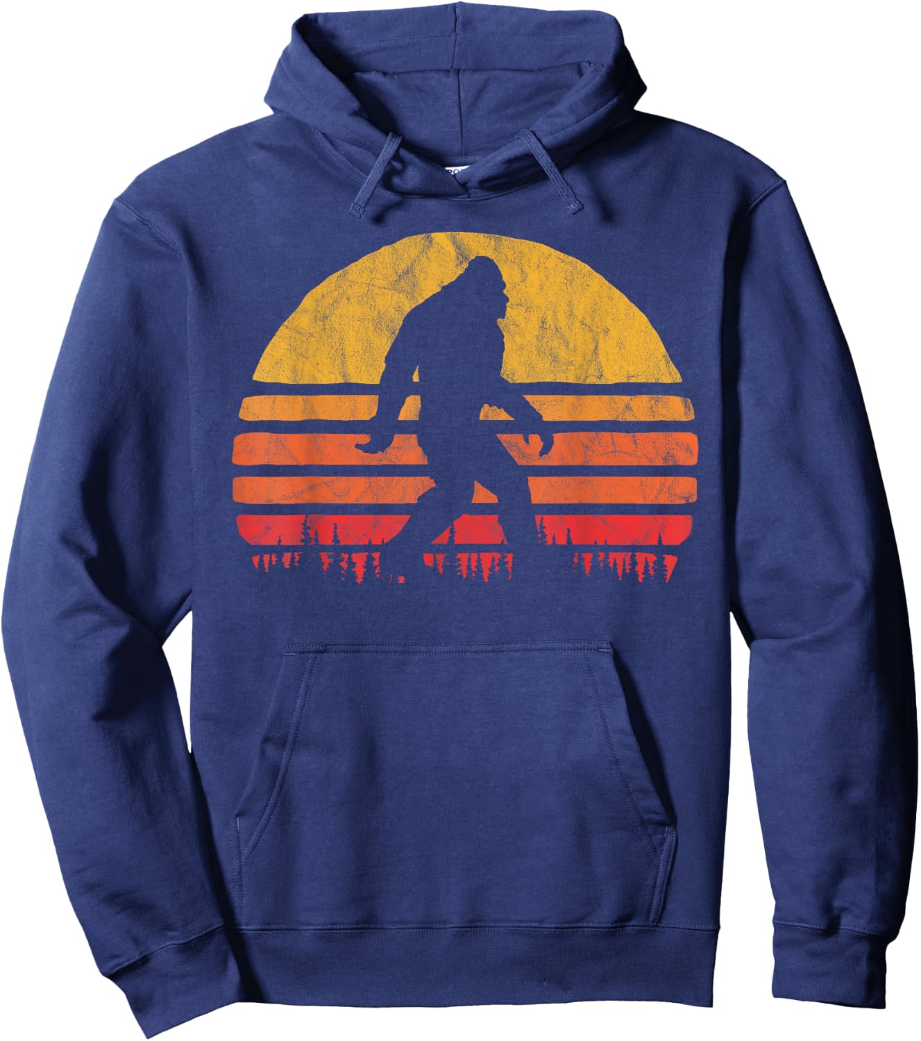Retro Bigfoot Silhouette Sun Believe! Original 80's Graphic Hoodie - Hoodie | Navy