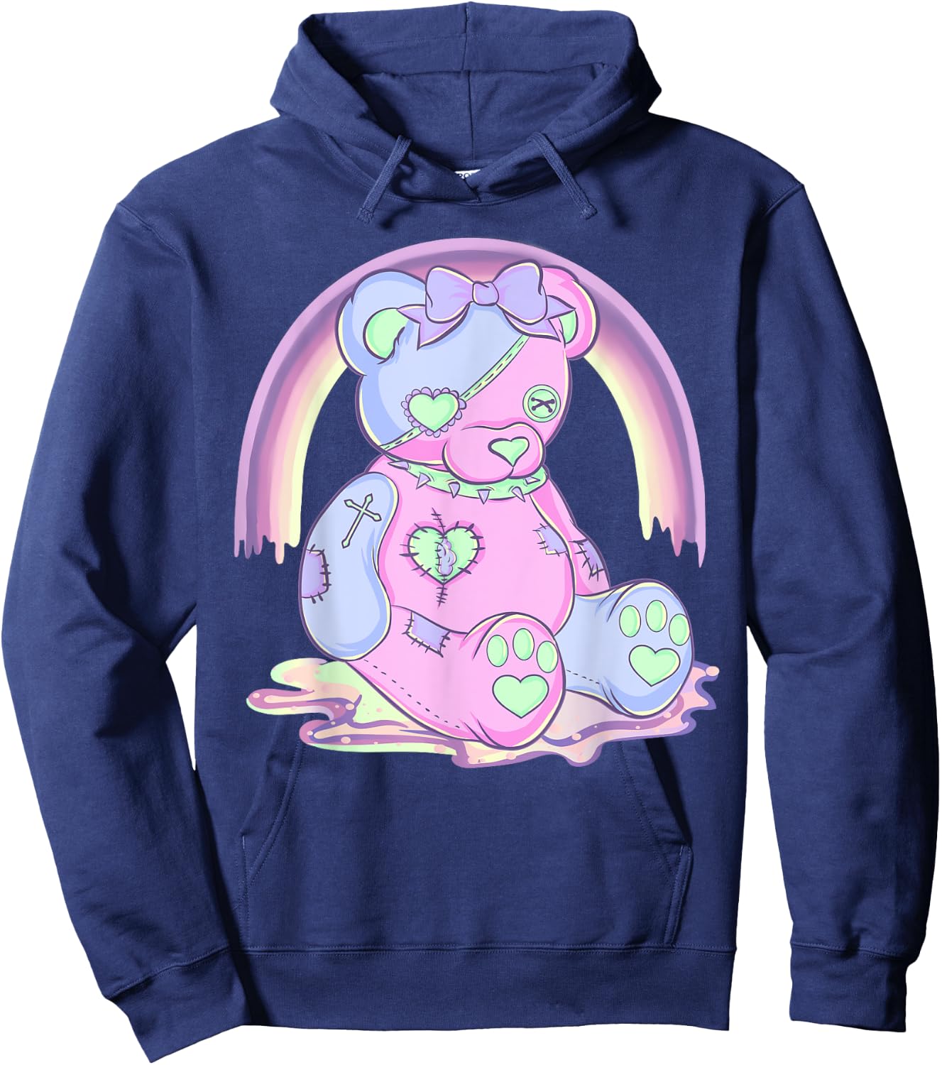Pastel Goth Teddy Bear Japanese Anime Kawaii Menhera Hoodie - Hoodie | Navy
