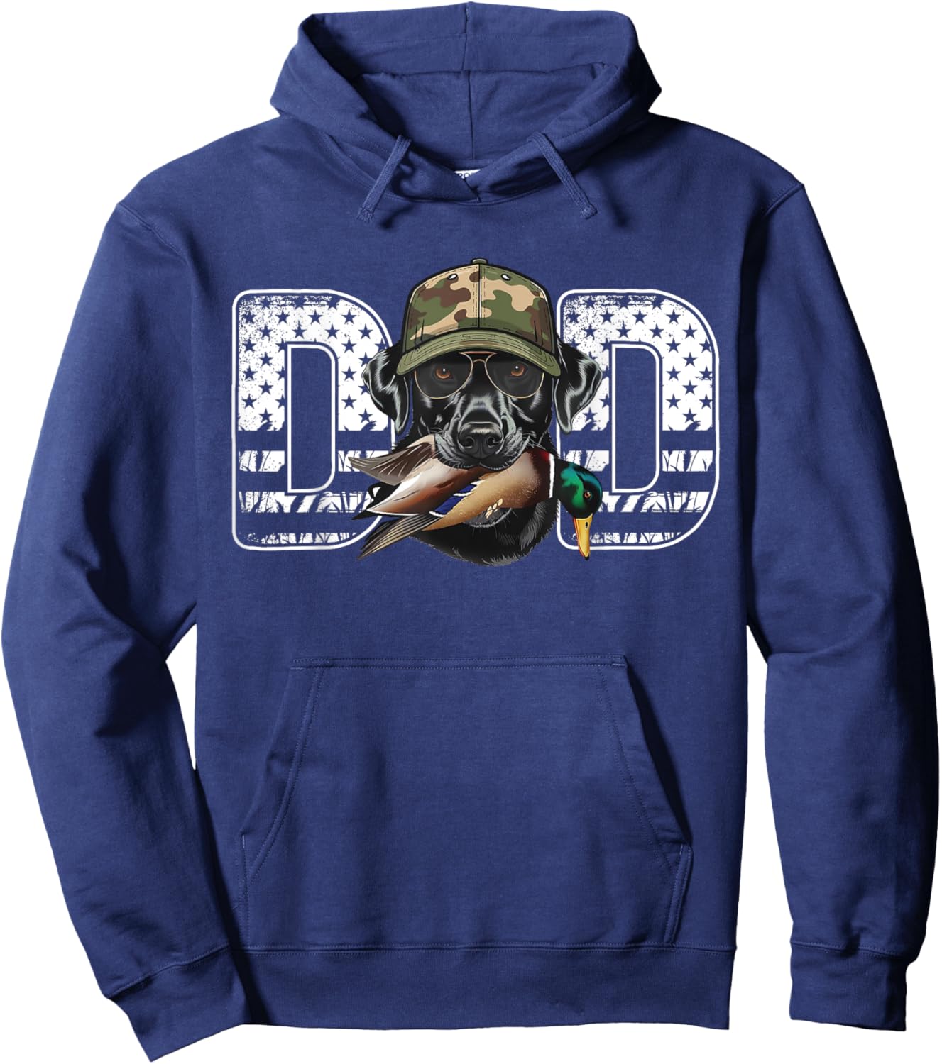 Retro American Flag Hunter Dad Black Labrador Fathers Day Hoodie - Hoodie | Navy