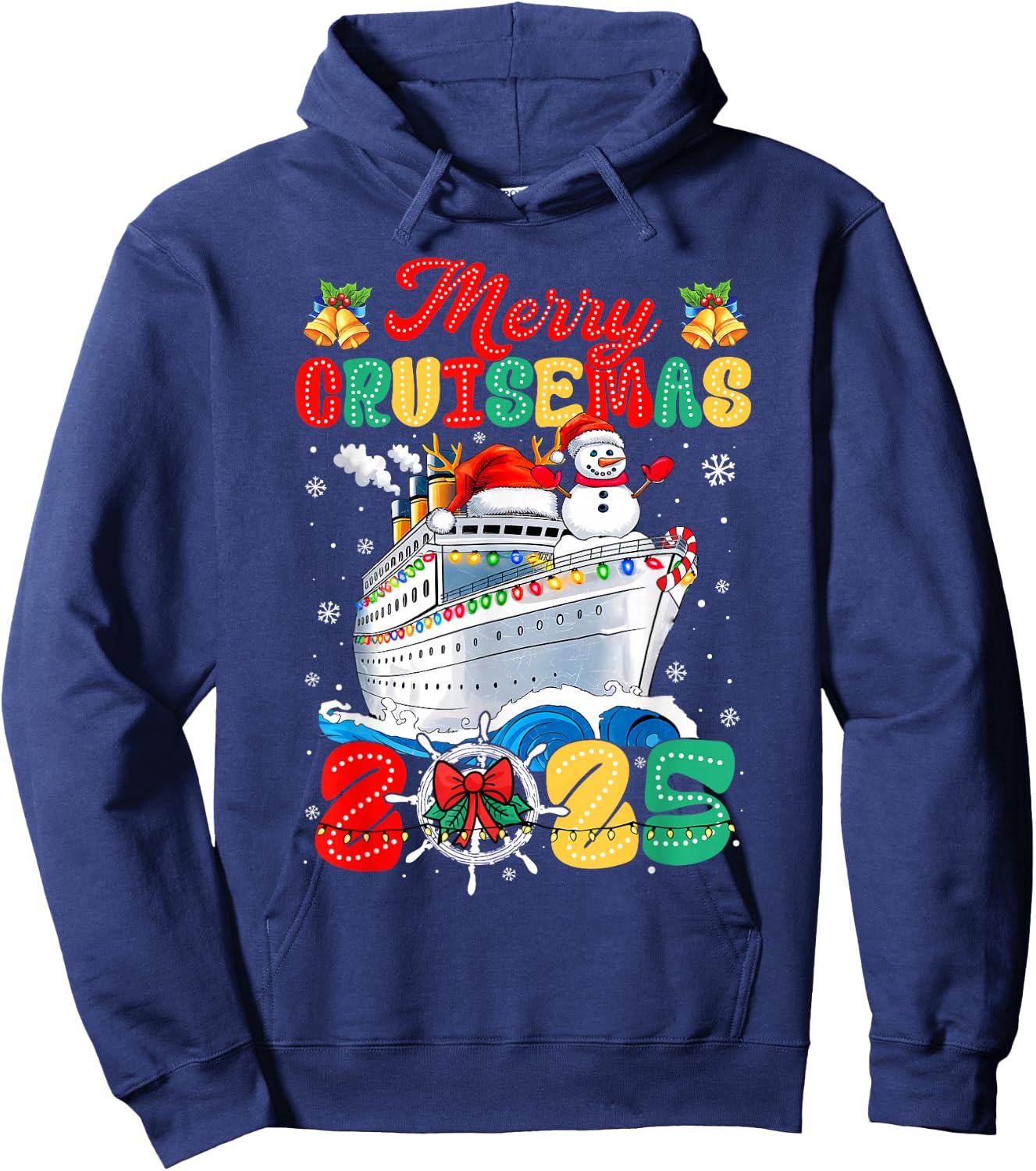 Merry Cruisemas 2025 Christmas Santa Groovy Cruise Ship Hoodie - Hoodie | Navy