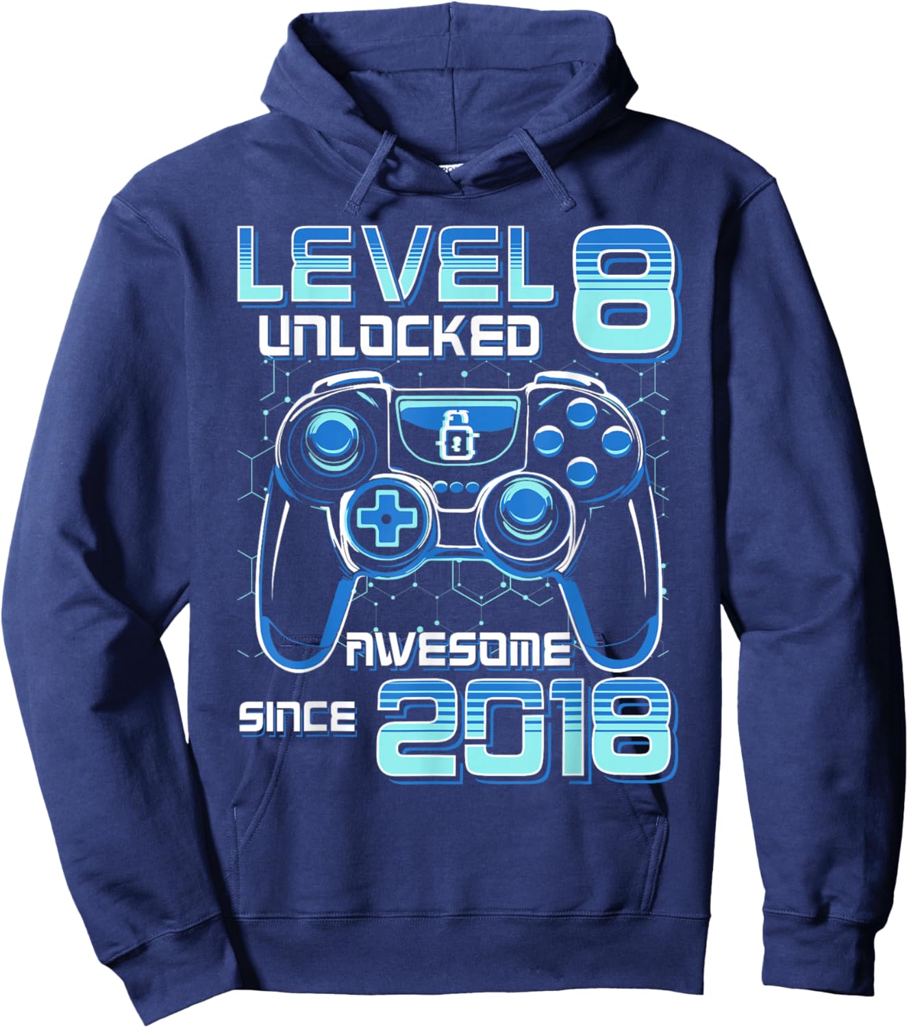 Level 8 Unlocked Video Game Party 8th Birthday Gamer Boys Hoodie - Hoodie | Navy