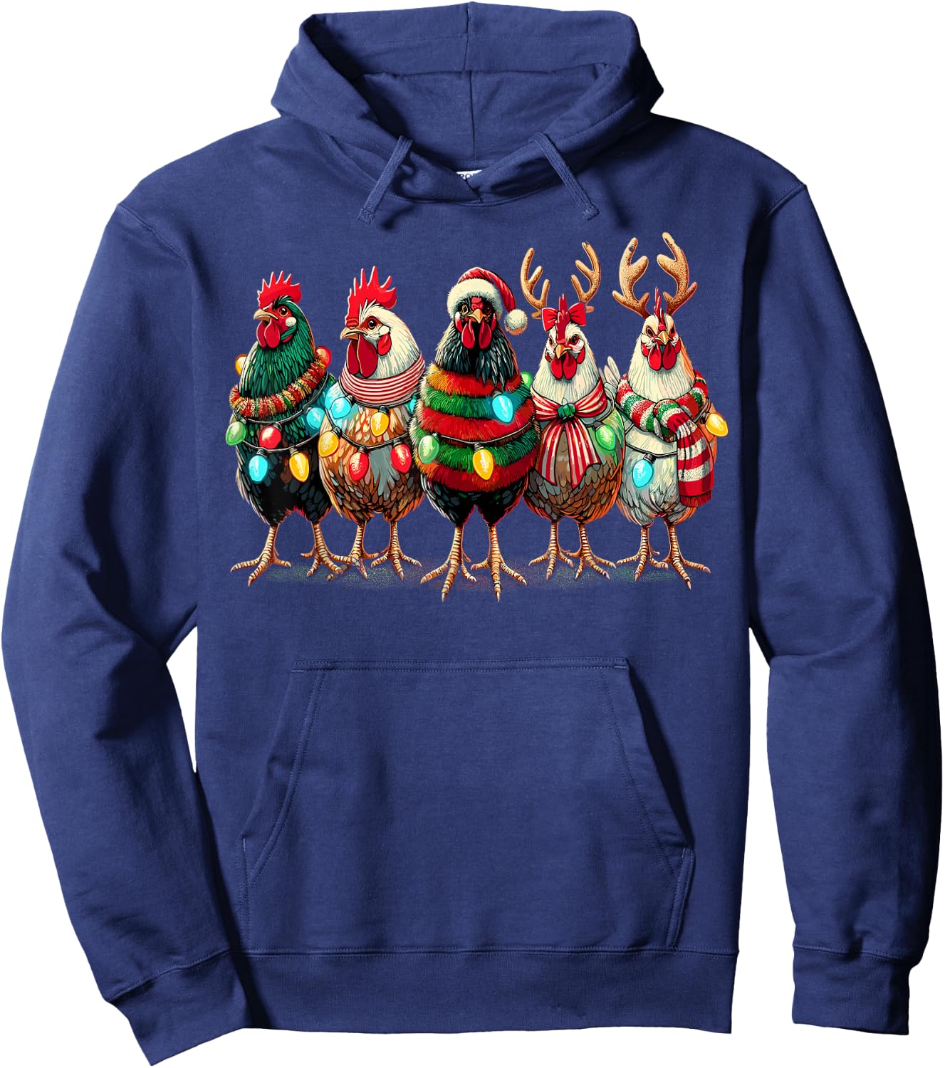 Chicken Lover Christmas Lights Farm Animal Cute Xmas Hoodie - Hoodie | Navy