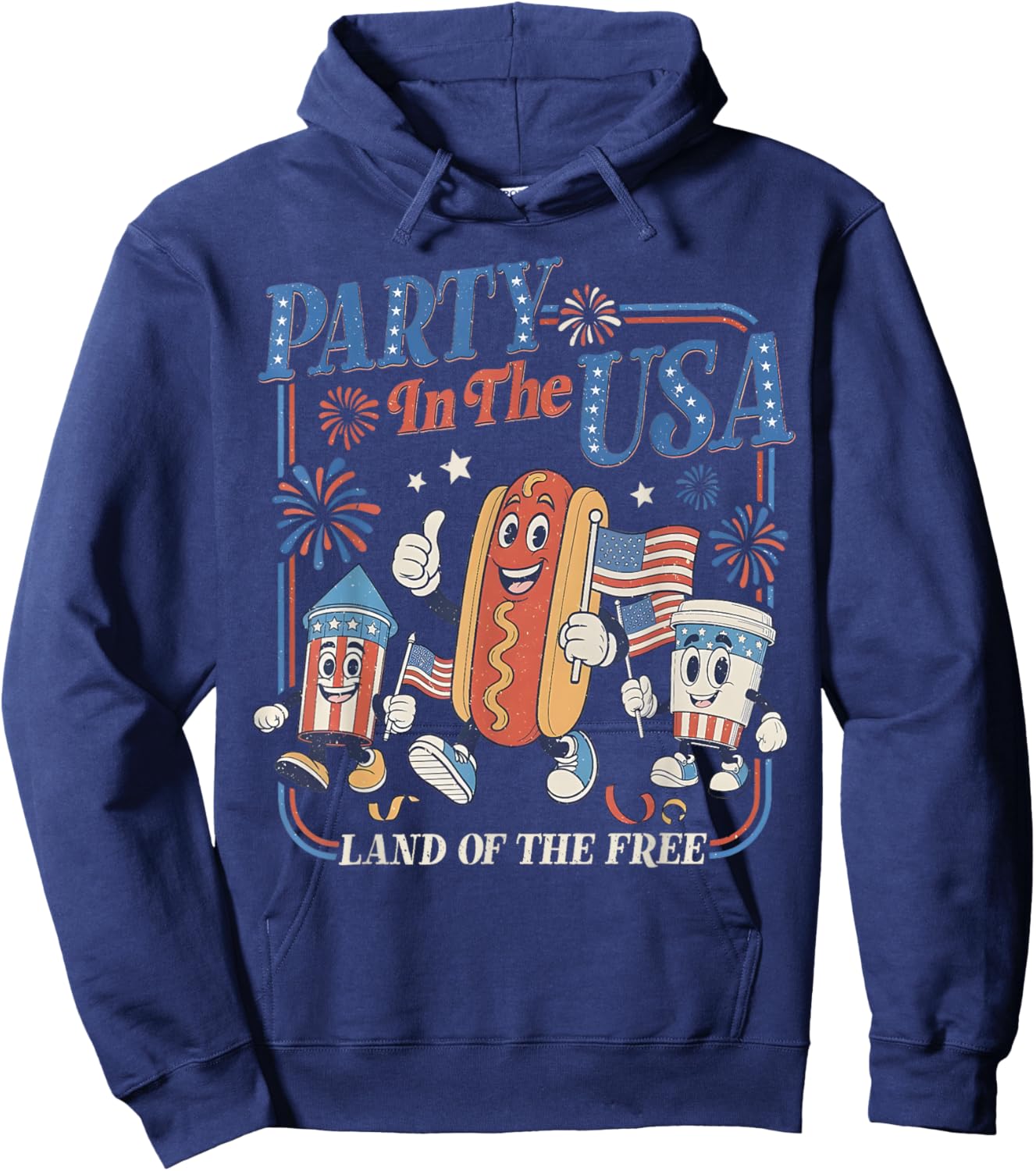 Retro Party In The USA Hot Dog Flag USA 4th Of July Party Men Women Kids Hoodie - Hoodie | Navy
