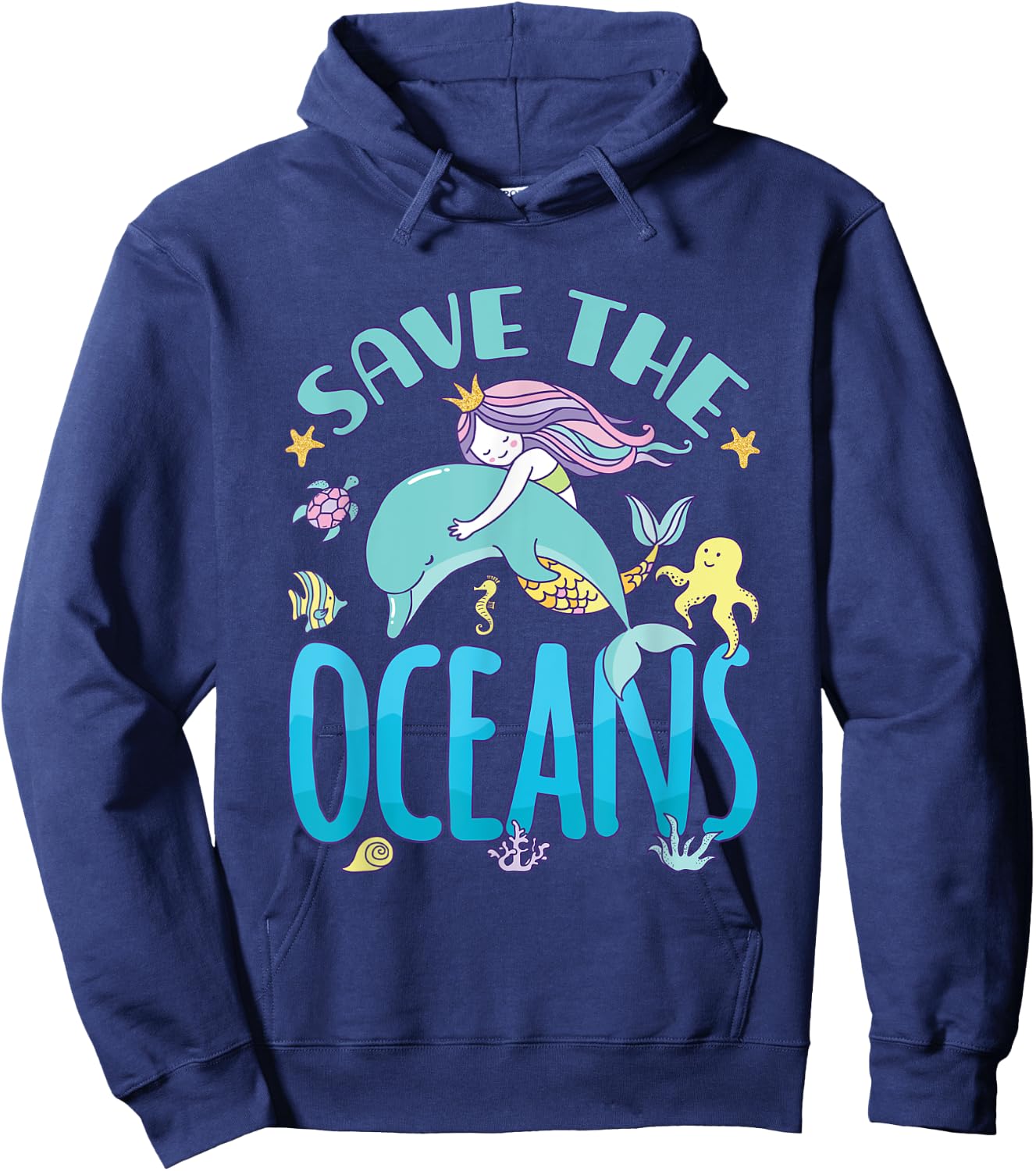 Save The Oceans Mermaid Dolphin Protect Our Oceans Hoodie - Hoodie | Navy