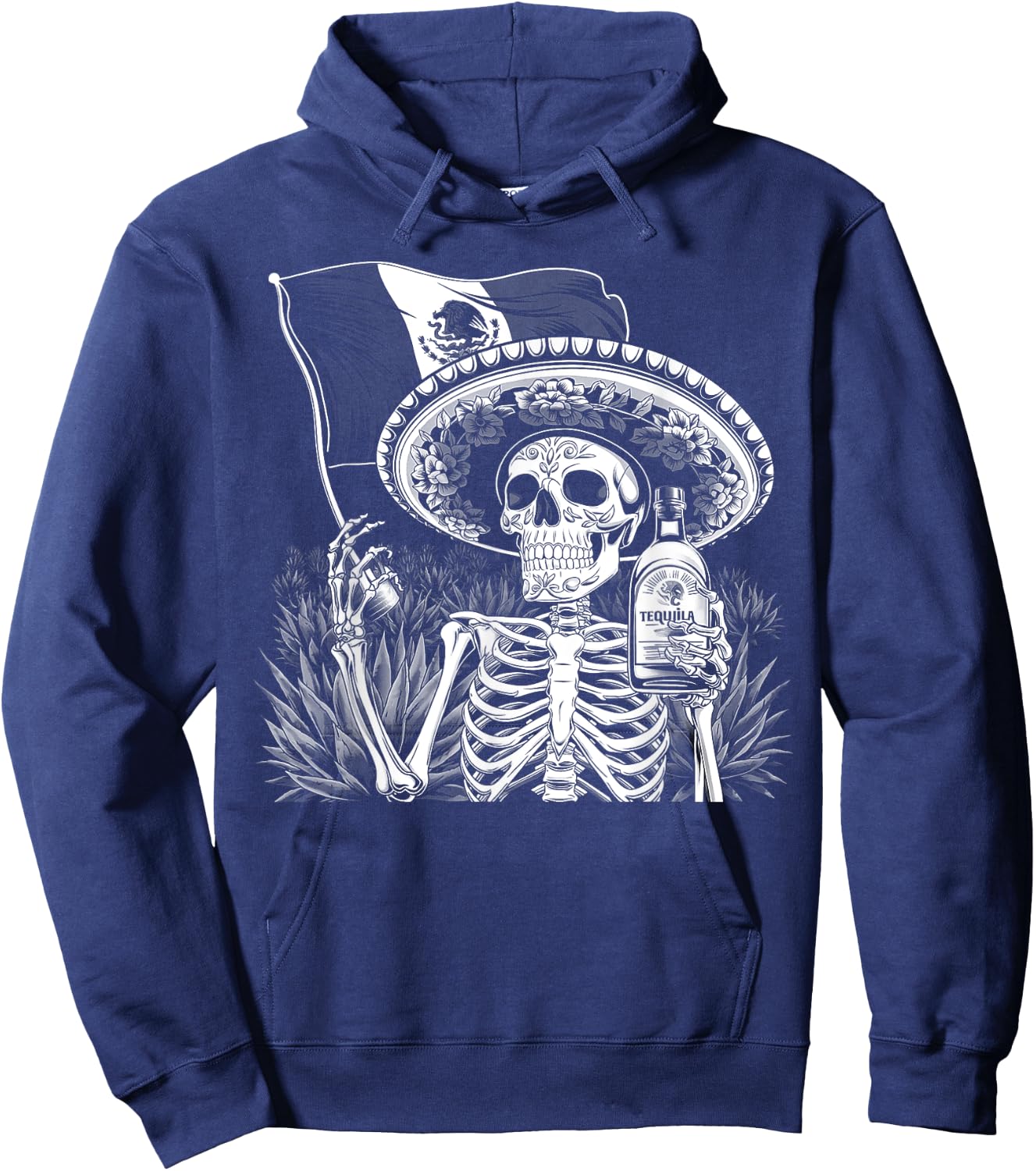 Mexico Vintage Skeleton Tequila Dia De Los Muertos Mexican Hoodie - Hoodie | Navy