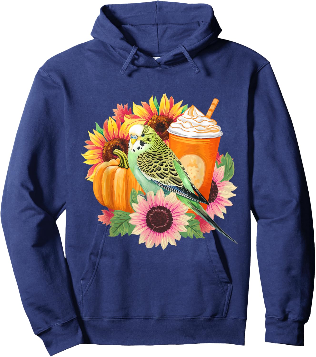 Budgies Autumn Love Pumpkin Latte and Flowers Hoodie - Hoodie | Navy