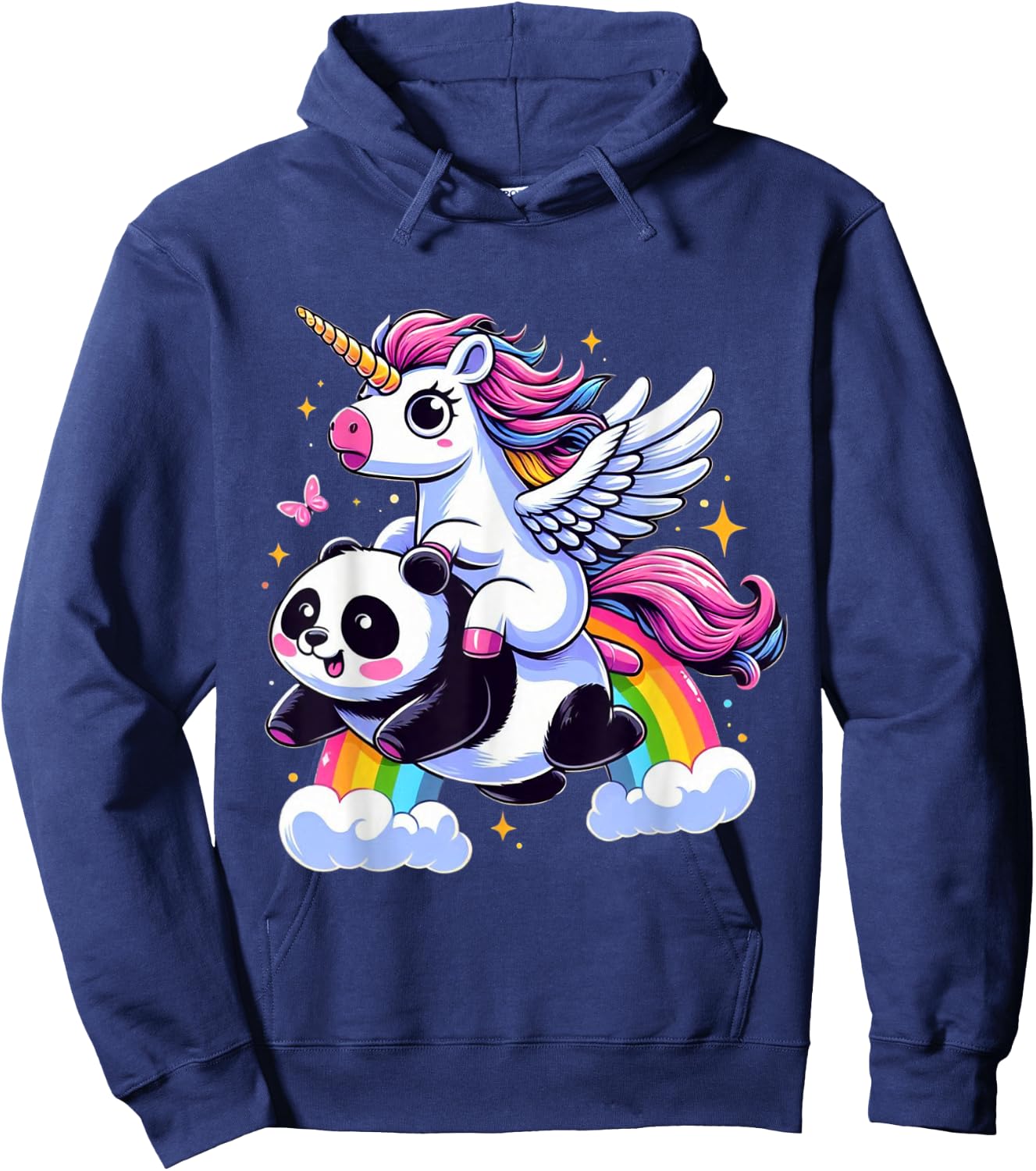 Unicorn Riding Panda Boys Girls Men Women Kids Rainbow Hoodie - Hoodie | Navy