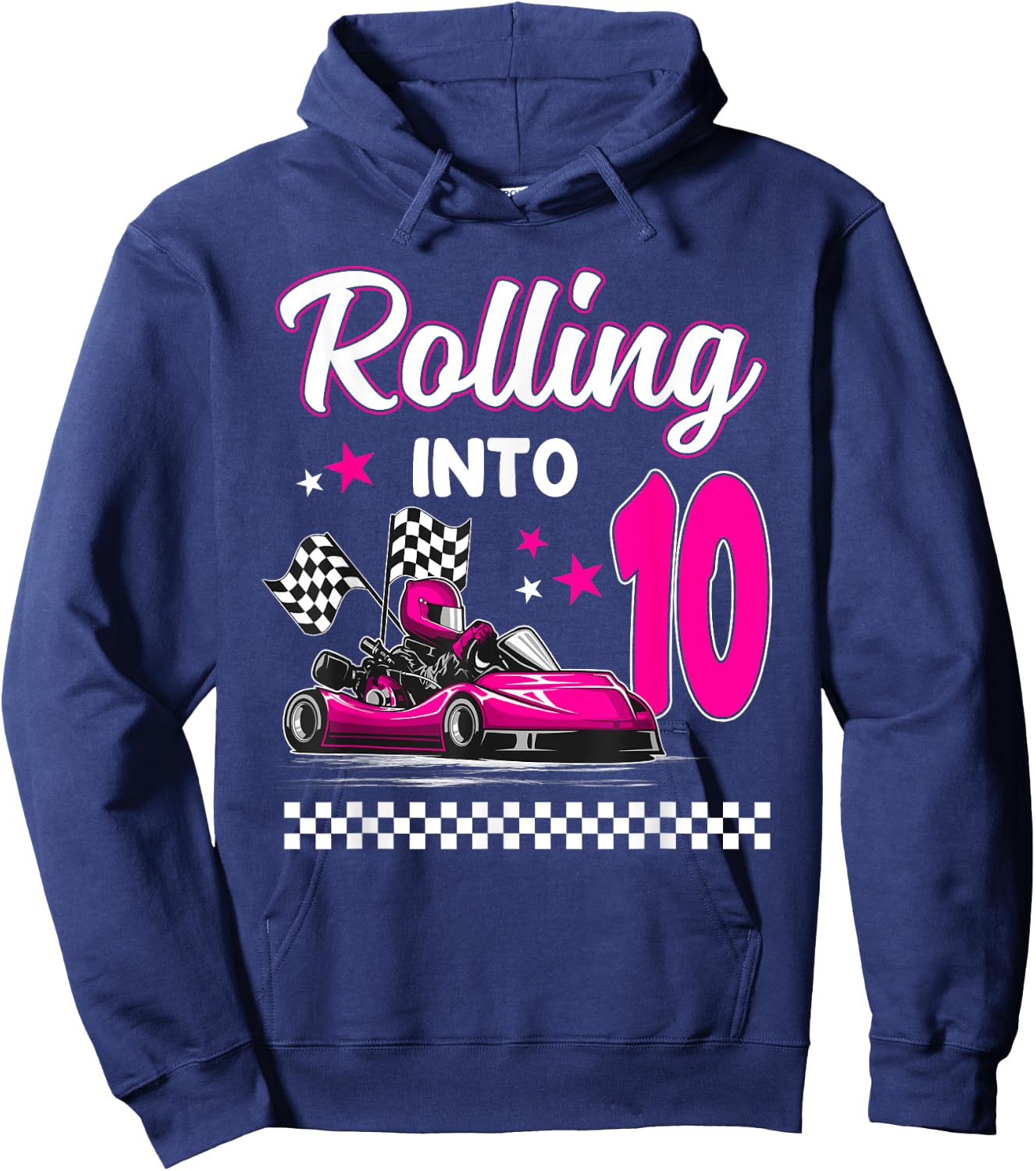 Rolling into 10 Year Old Go Kart Racing 10th Girl Birthday Hoodie - Hoodie | Navy