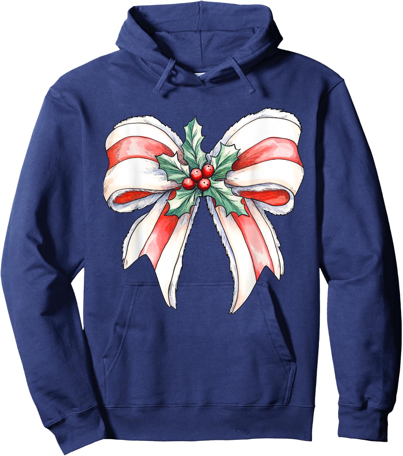 Coquette Christmas Bow Girls Women Holiday Ribbon Mistletoe Hoodie - Hoodie | Navy