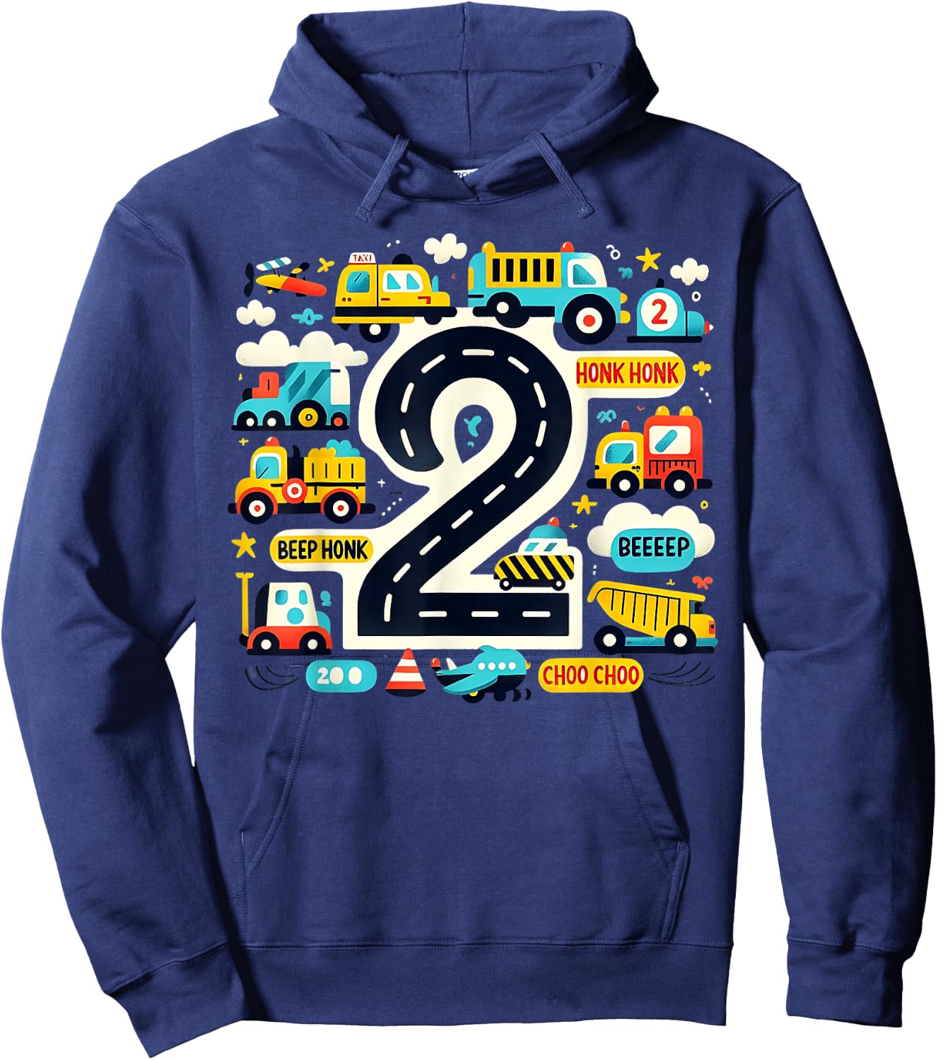 Kids 2 Transportation Trucks Car 2nd Birthday Toddler Boy Hoodie - Hoodie | Navy