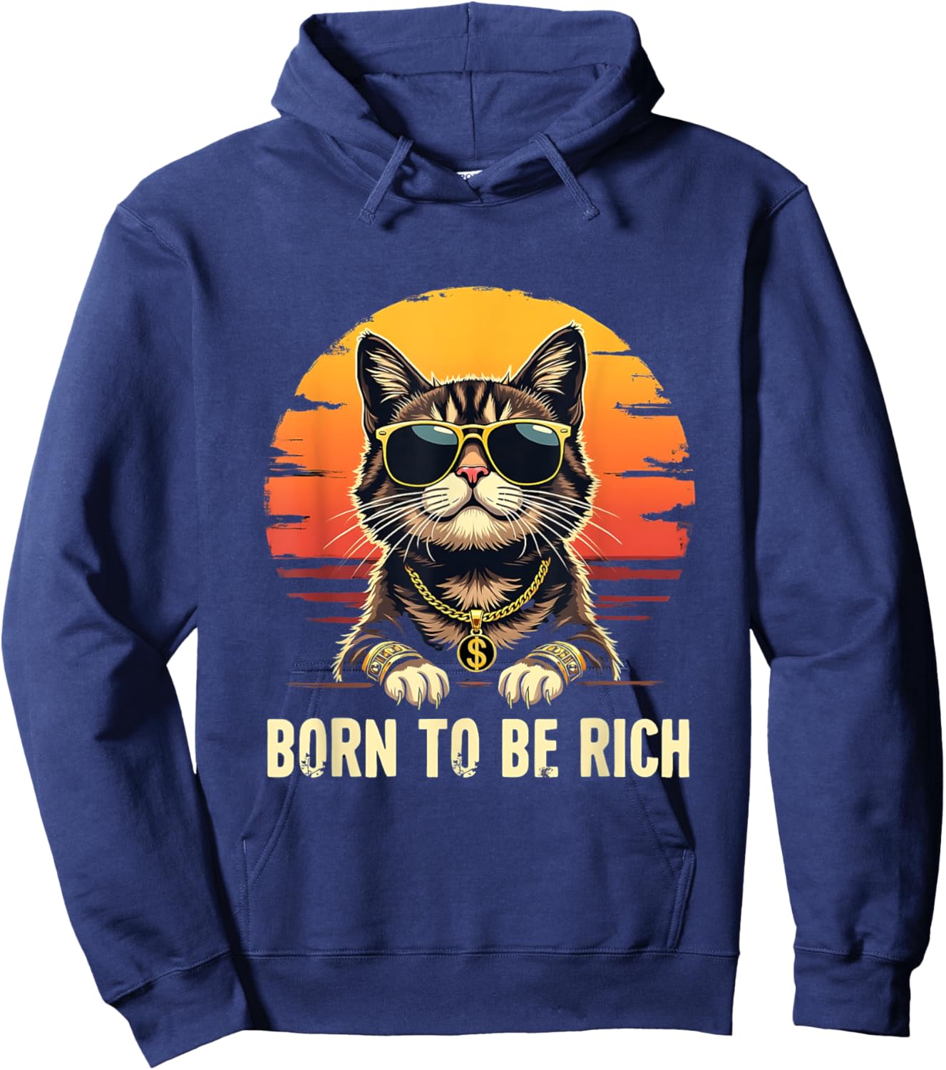 Retro Born To Be Rich Funny Millionaire Cat Meme Hoodie - Hoodie | Navy