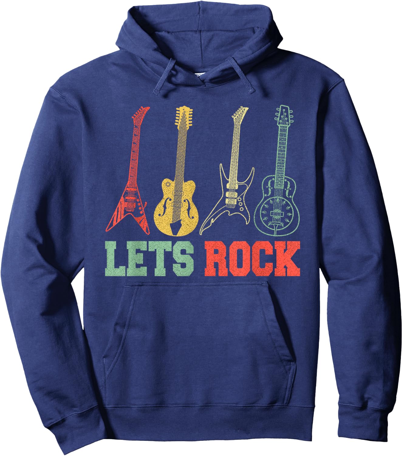 Lets Rock Rock n Roll Guitar Retro Small Hoodie - Hoodie | Navy