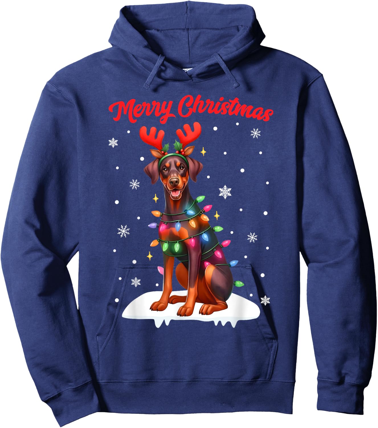Christmas Pajamas Men Women Kids Doberman Pinscher Dog Hoodie - Hoodie | Navy
