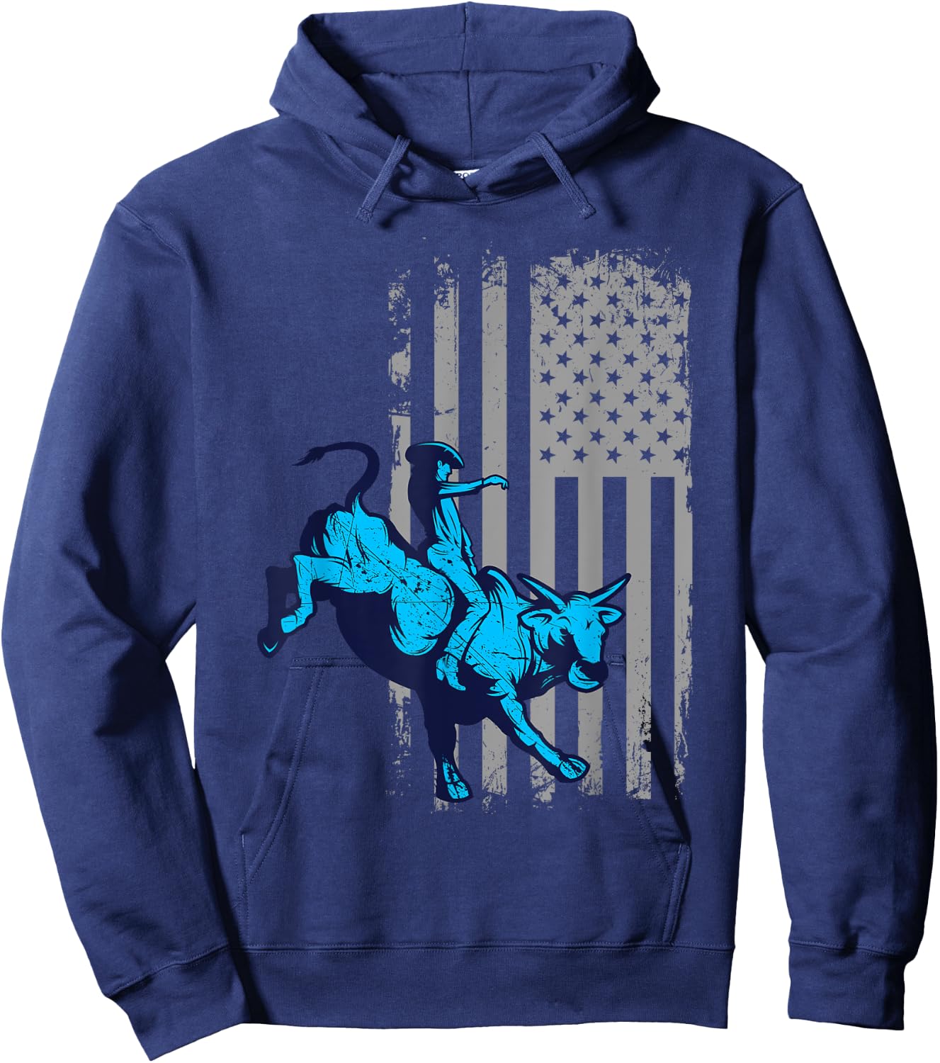Vintage American Flag Bucking Bull Riding Patriotism Rodeo Kids Men Hoodie - Hoodie | Navy