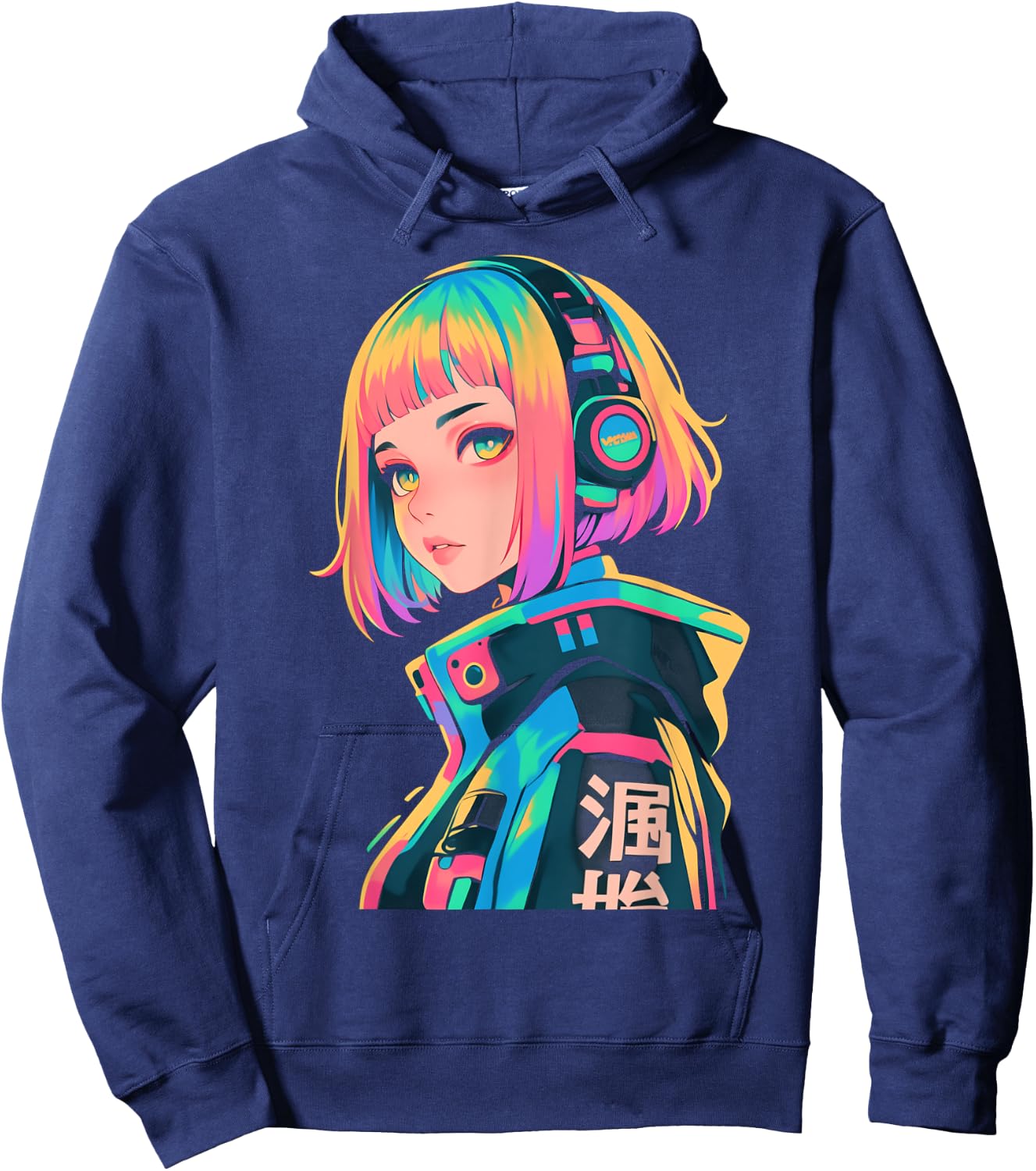 Anime Manga Gamer Girl Cyberpunk Aesthetic Techwear Harajuku Hoodie - Hoodie | Navy