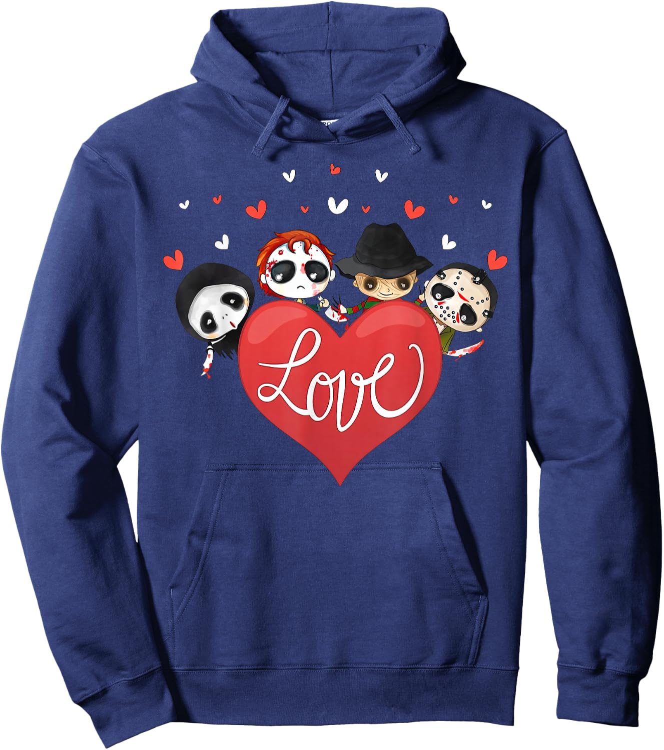 Love Candy Heart Cute Killer Horror Movie Anti Valentine Day Hoodie - Hoodie | Navy