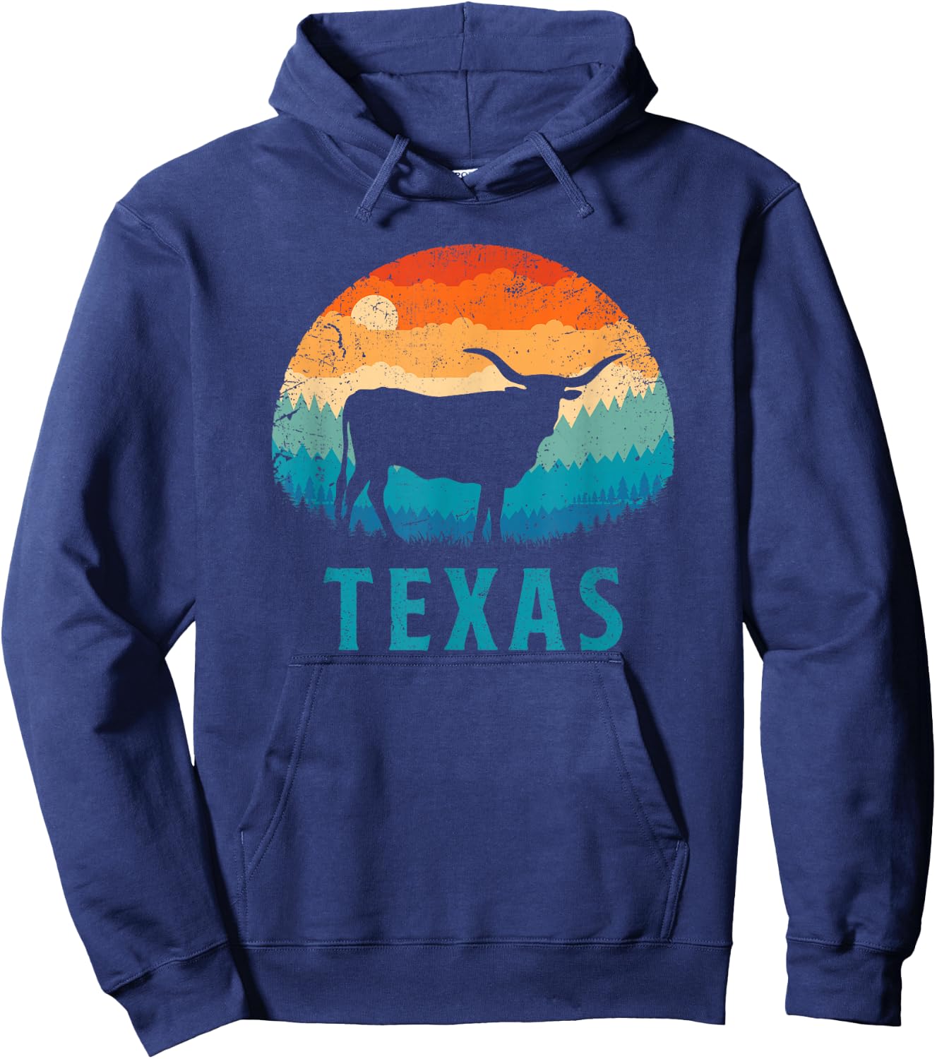 Texas Longhorn Cow Vintage Texan Cattle Herd Retro Lone Star Hoodie - Hoodie | Navy