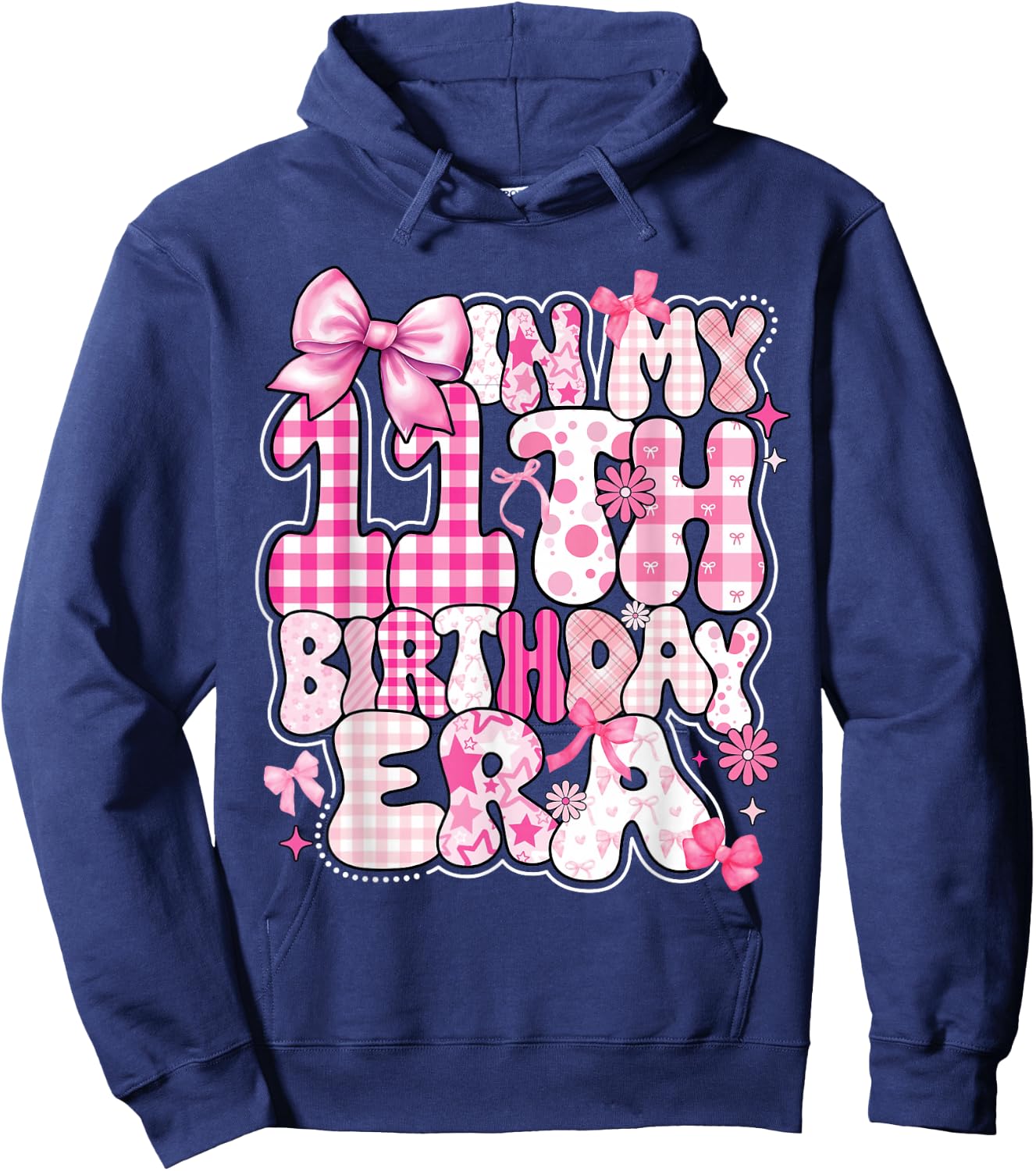 Kids In My 11th Birthday Era Girl 11 Year Old Coquette Bow Hoodie - Hoodie | Navy