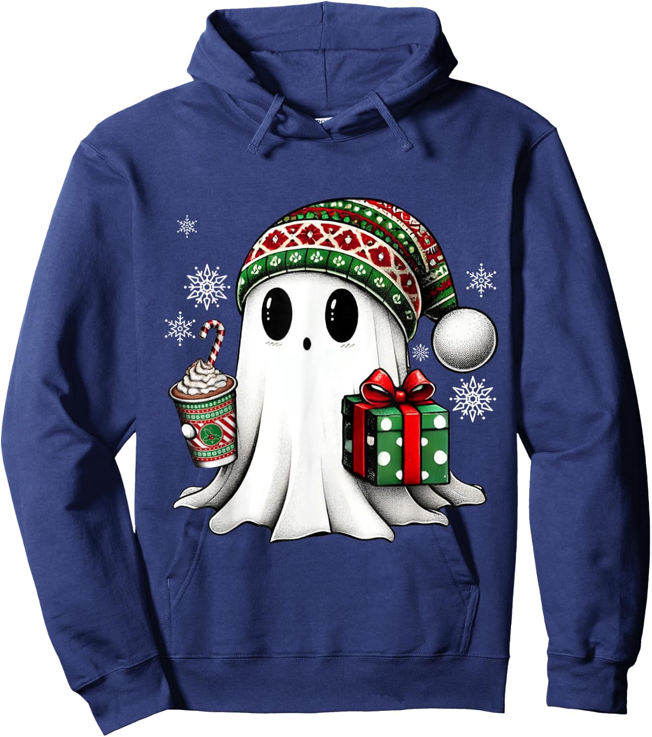Christmas Cute Ghost Drink Coffee Funny Christmas Ghost Hoodie - Hoodie | Navy
