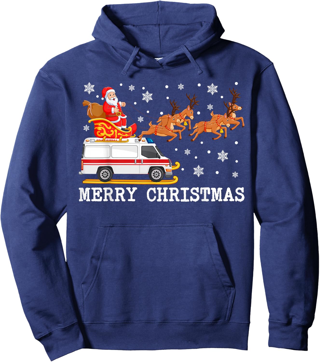 Ambulance Santa Claus Sleigh Christmas For EMS Pajama Hoodie - Hoodie | Navy