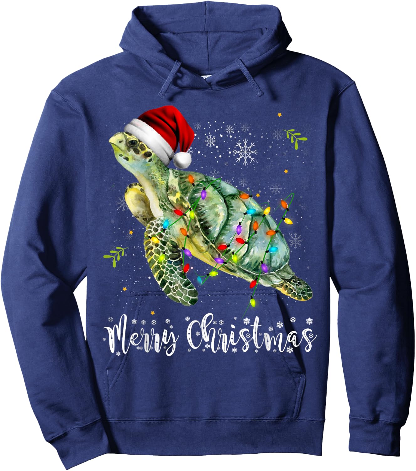 Turtle Santa Hat Merry Christmas Lights Xmas Holiday Costume Hoodie - Hoodie | Navy