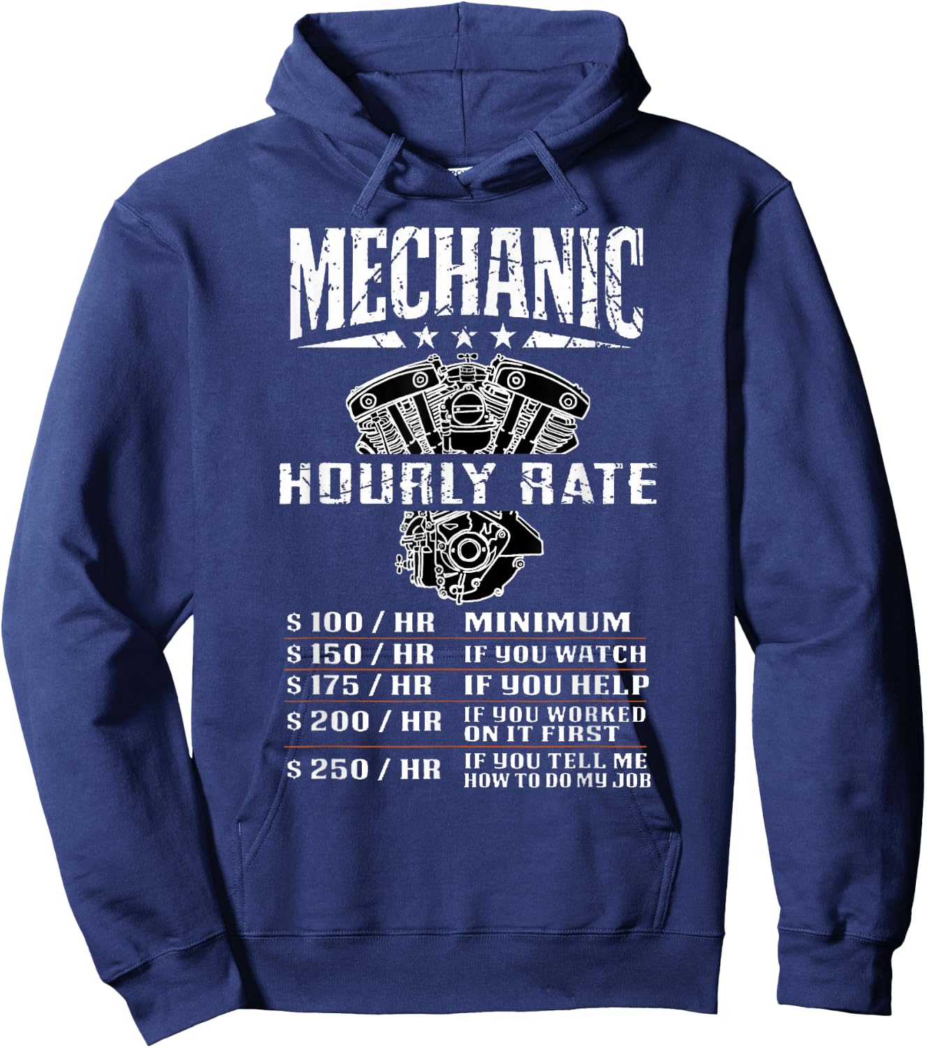 Funny Mechanic Hourly Rate Motorcycle Labor Rates Hoodie - Hoodie | Navy