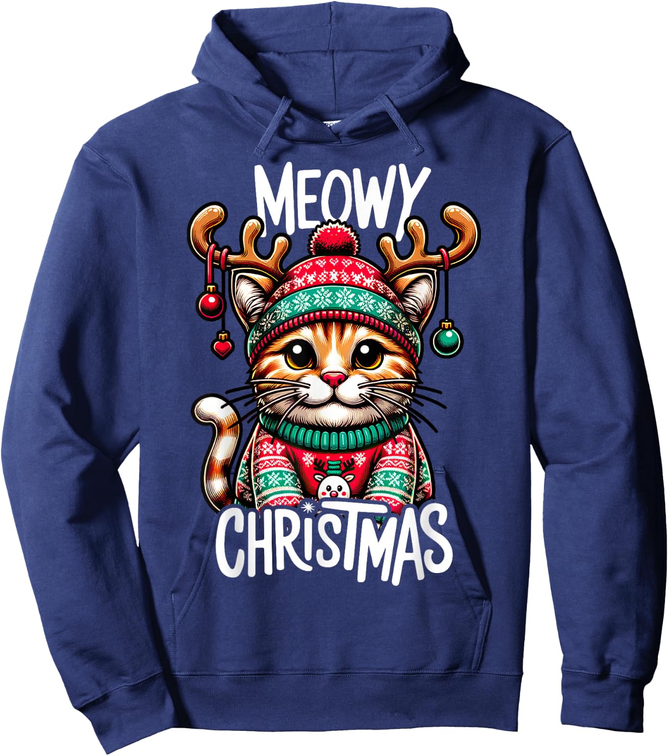 Meowy Christmas Cat Lover Funny Festive Holidays Cute Kitten Men Women Kids Hoodie - Hoodie | Navy