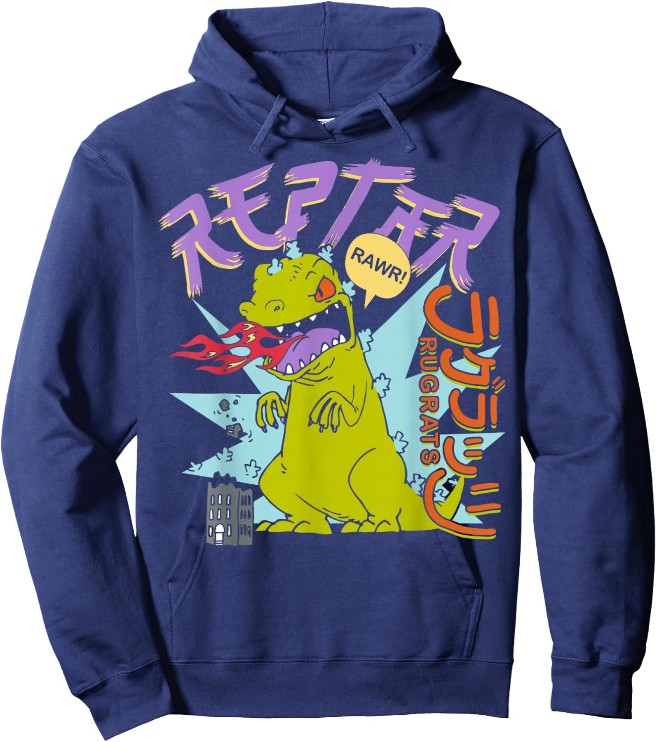 Rugrats Fire Breathing Reptar Rawr Retro Graphic Hoodie - Hoodie | Navy