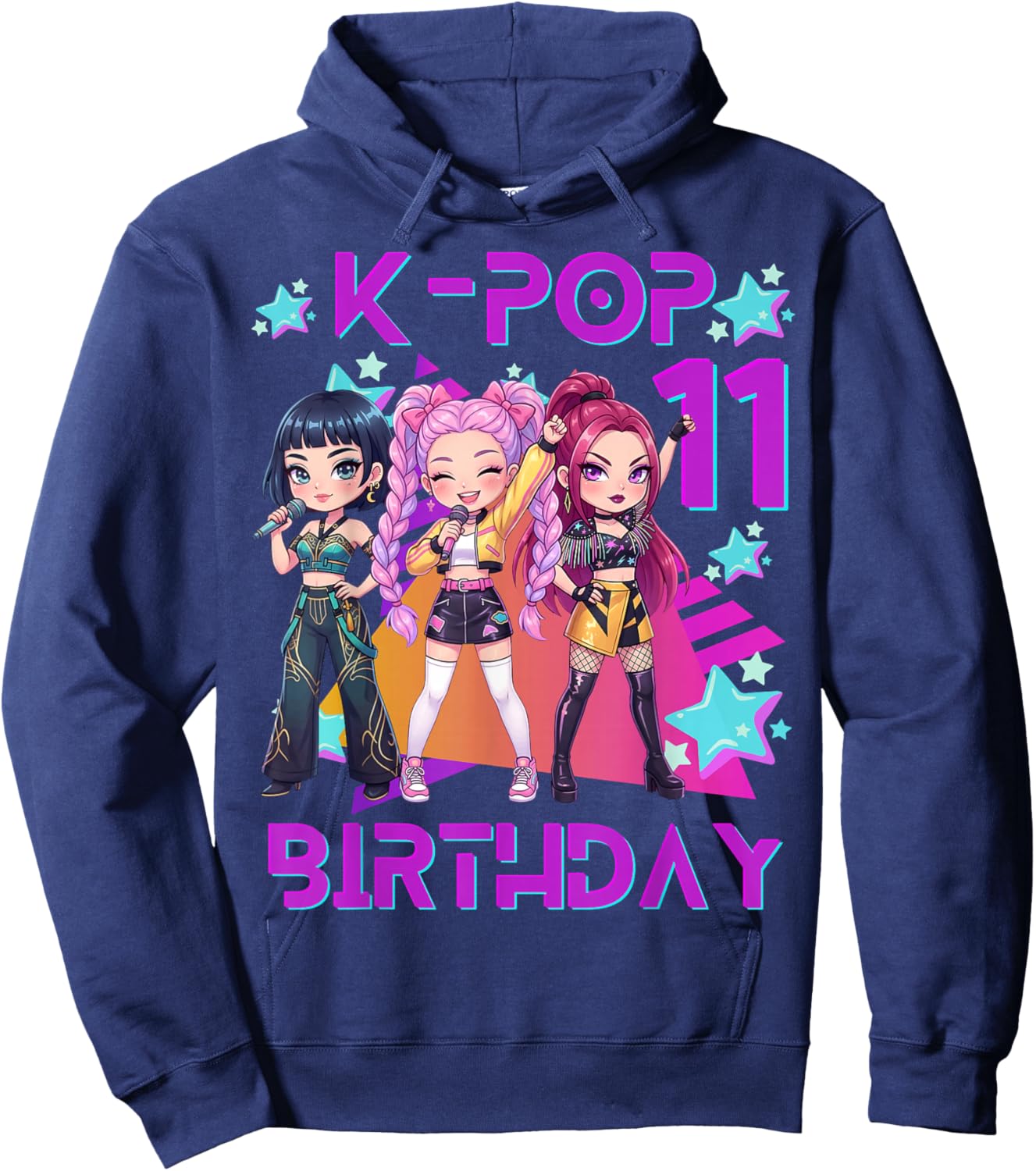 It's My 11th Birthday Cute Chibi Kpop Funny 11 Birthday Girl Hoodie - Hoodie | Navy