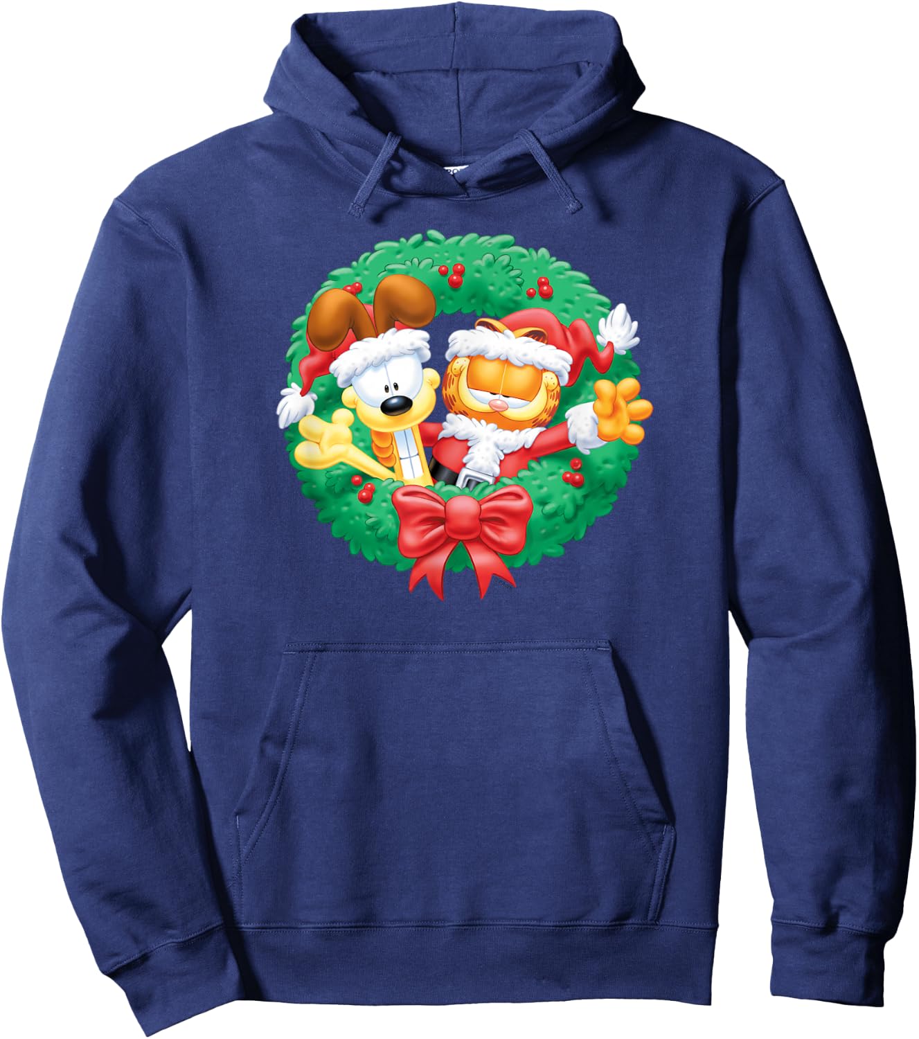 Garfield Christmas Wreath Hoodie - Hoodie | Navy