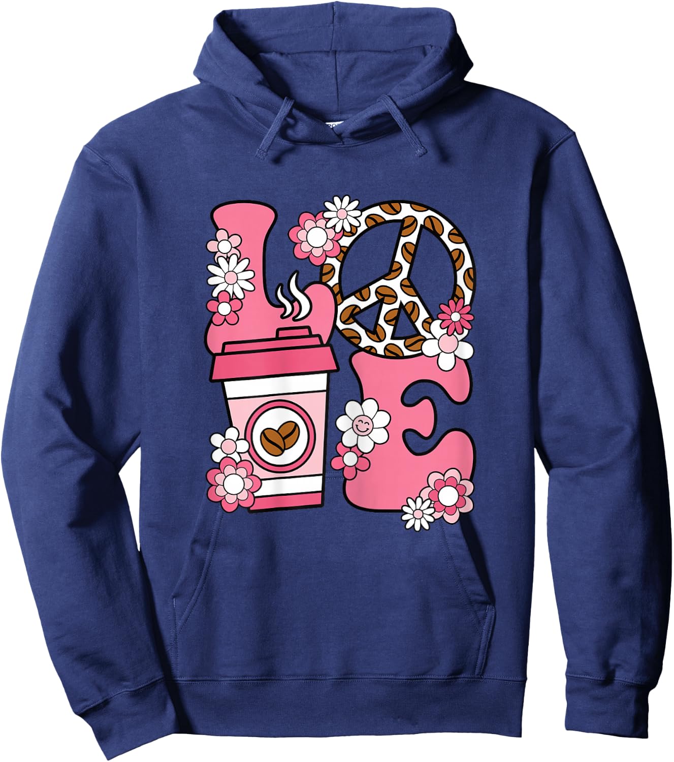 Cute Coffee Clothing Women Women's Graphic Pink Coffee Cup Print X-Small Black Coffee Lover Hoodie - Hoodie | Navy