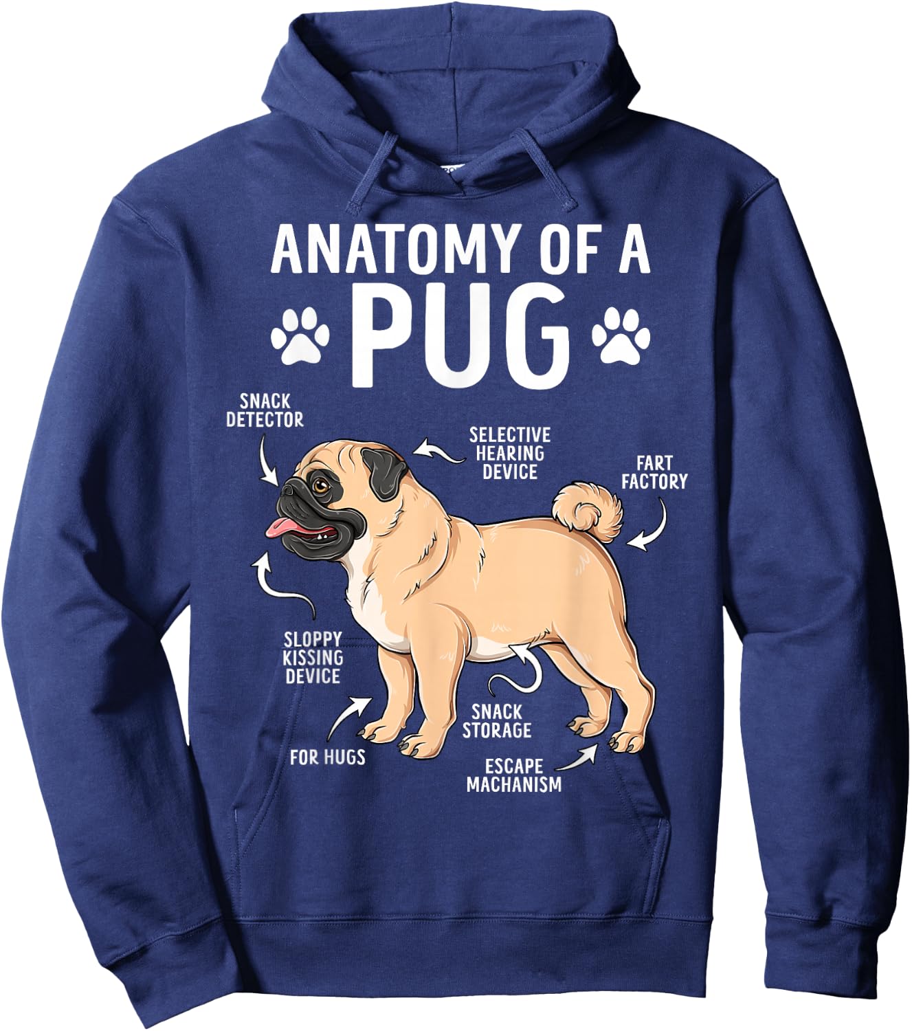 Anatomy of A Pug Funny Dog Lover Pug Hoodie - Hoodie | Navy